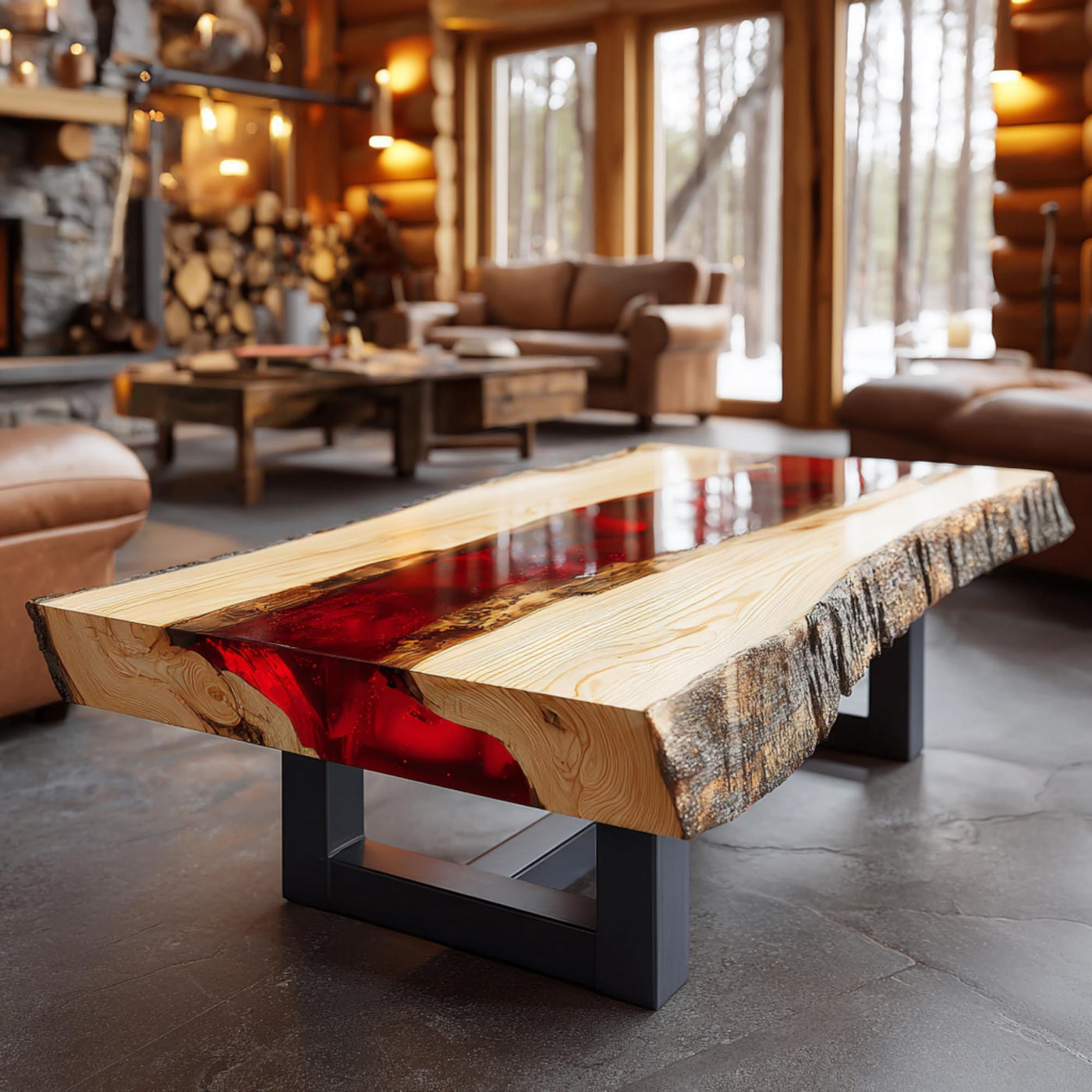 Handmade Walnut Epoxy Coffee Table, Live Edge Wood, Rustic Modern Design