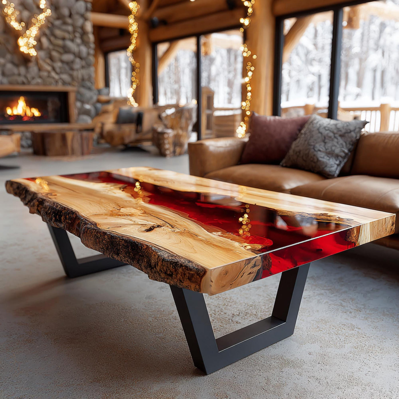 Handmade Walnut Epoxy Coffee Table, Live Edge Wood, Rustic Modern Design