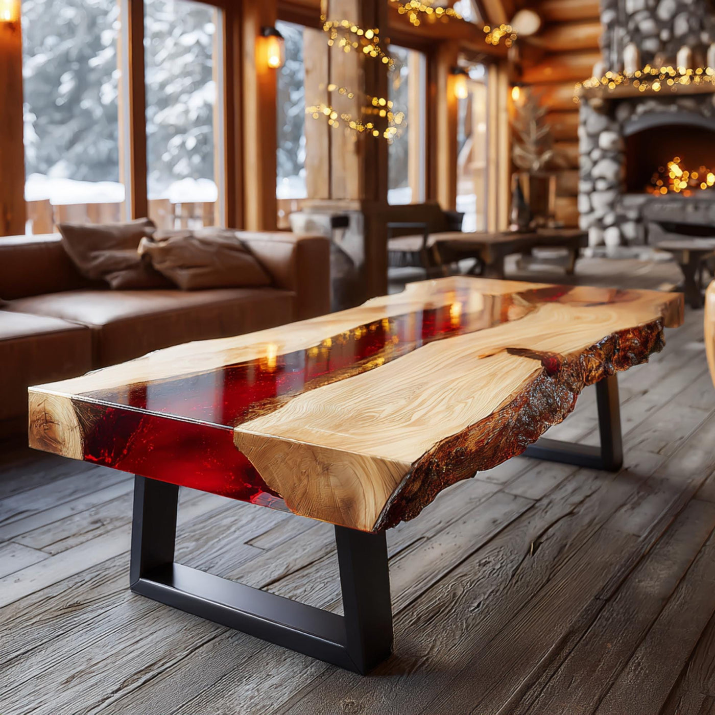 Handmade Walnut Epoxy Coffee Table, Live Edge Wood, Rustic Modern Design