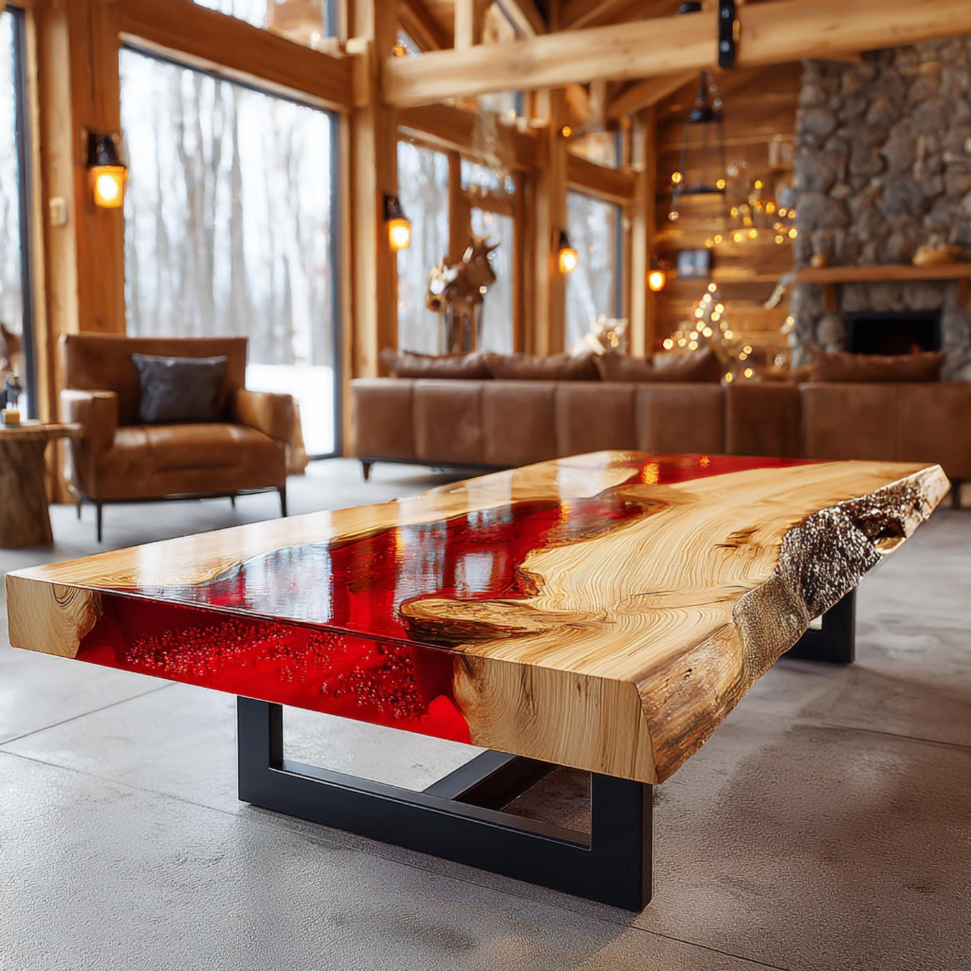 Handmade Walnut Epoxy Coffee Table, Live Edge Wood, Rustic Modern Design