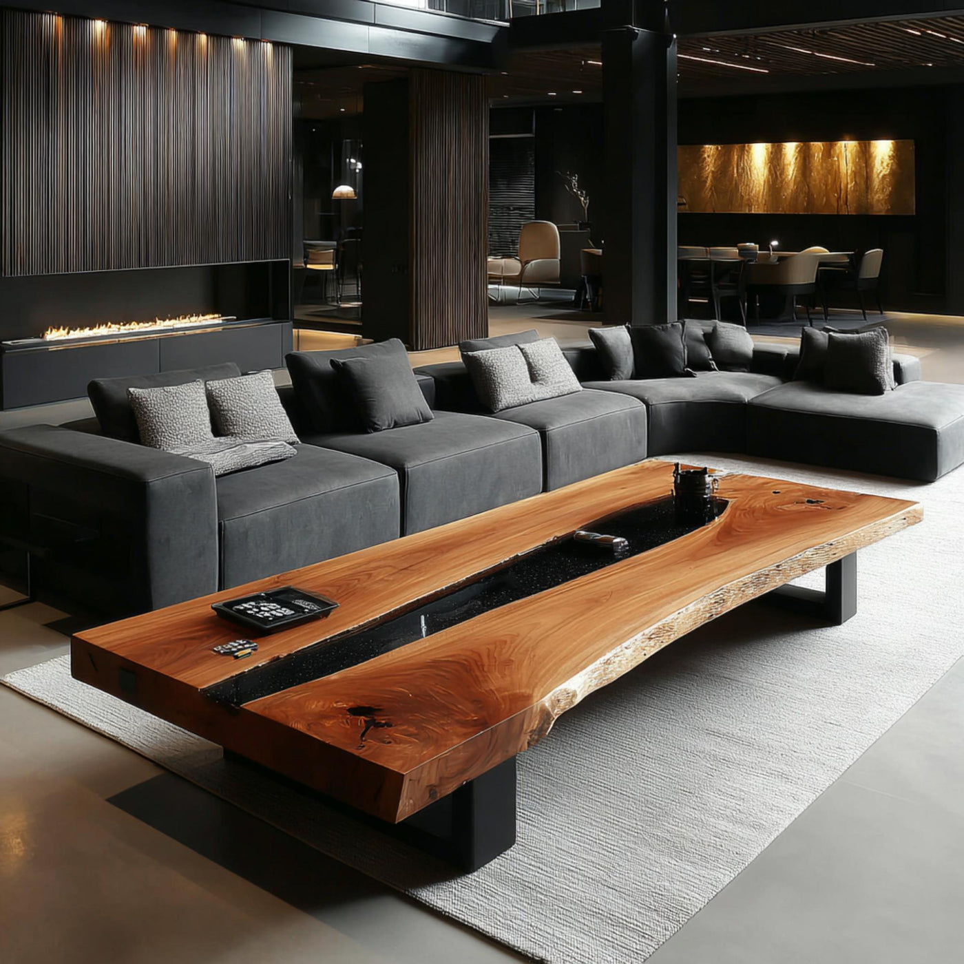 Handmade Walnut Epoxy Coffee Table, Live Edge Rustic Table