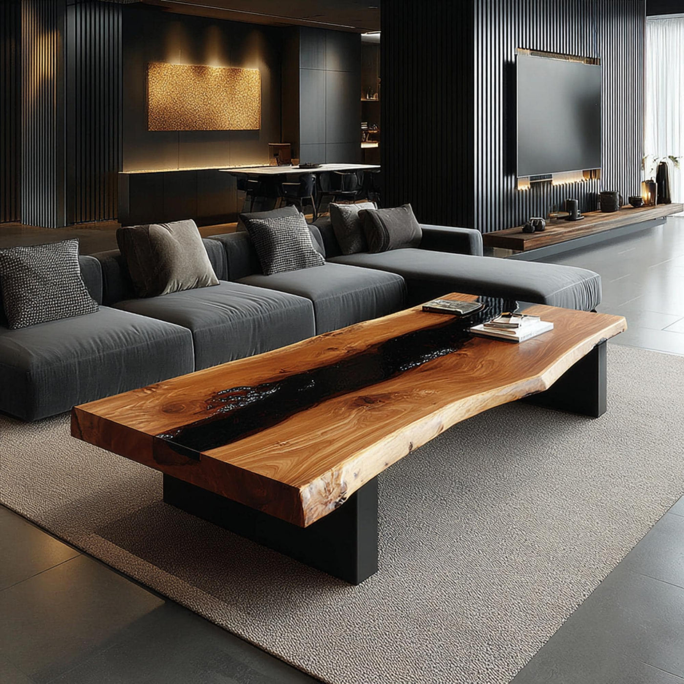Handmade Walnut Epoxy Coffee Table, Live Edge Rustic Table
