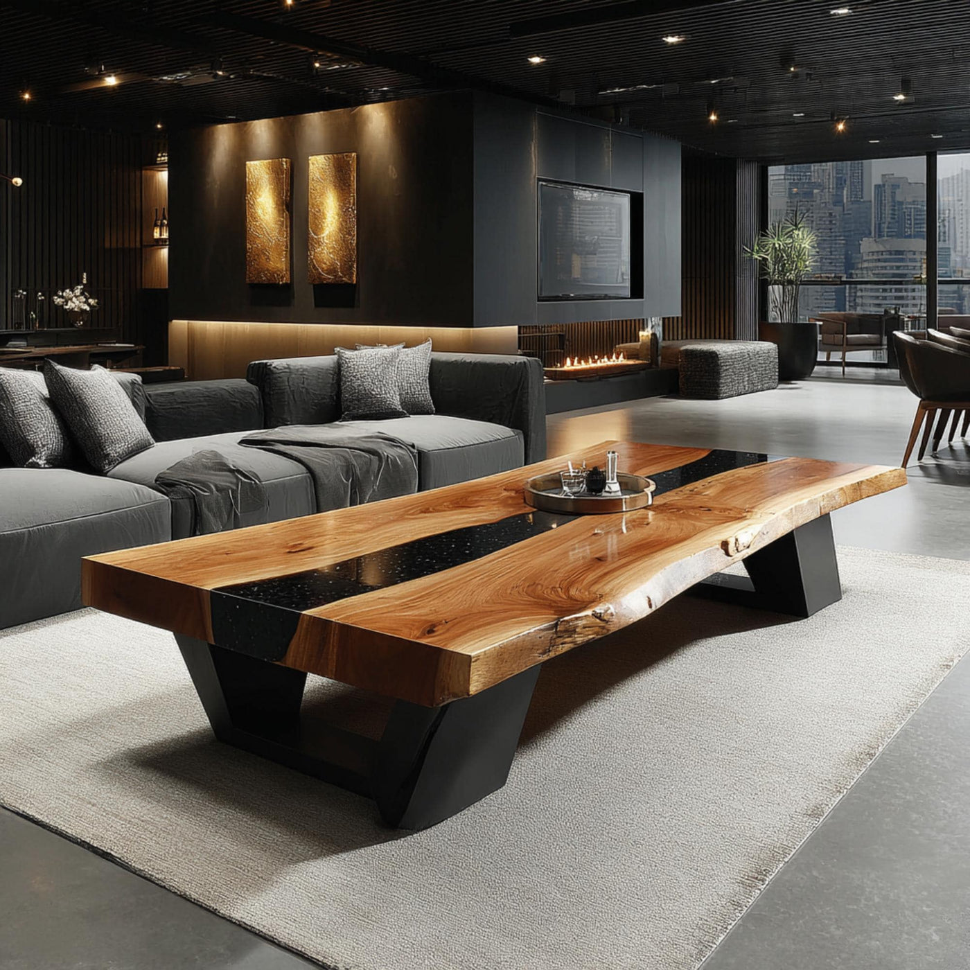 Handmade Walnut Epoxy Coffee Table, Live Edge Rustic Table