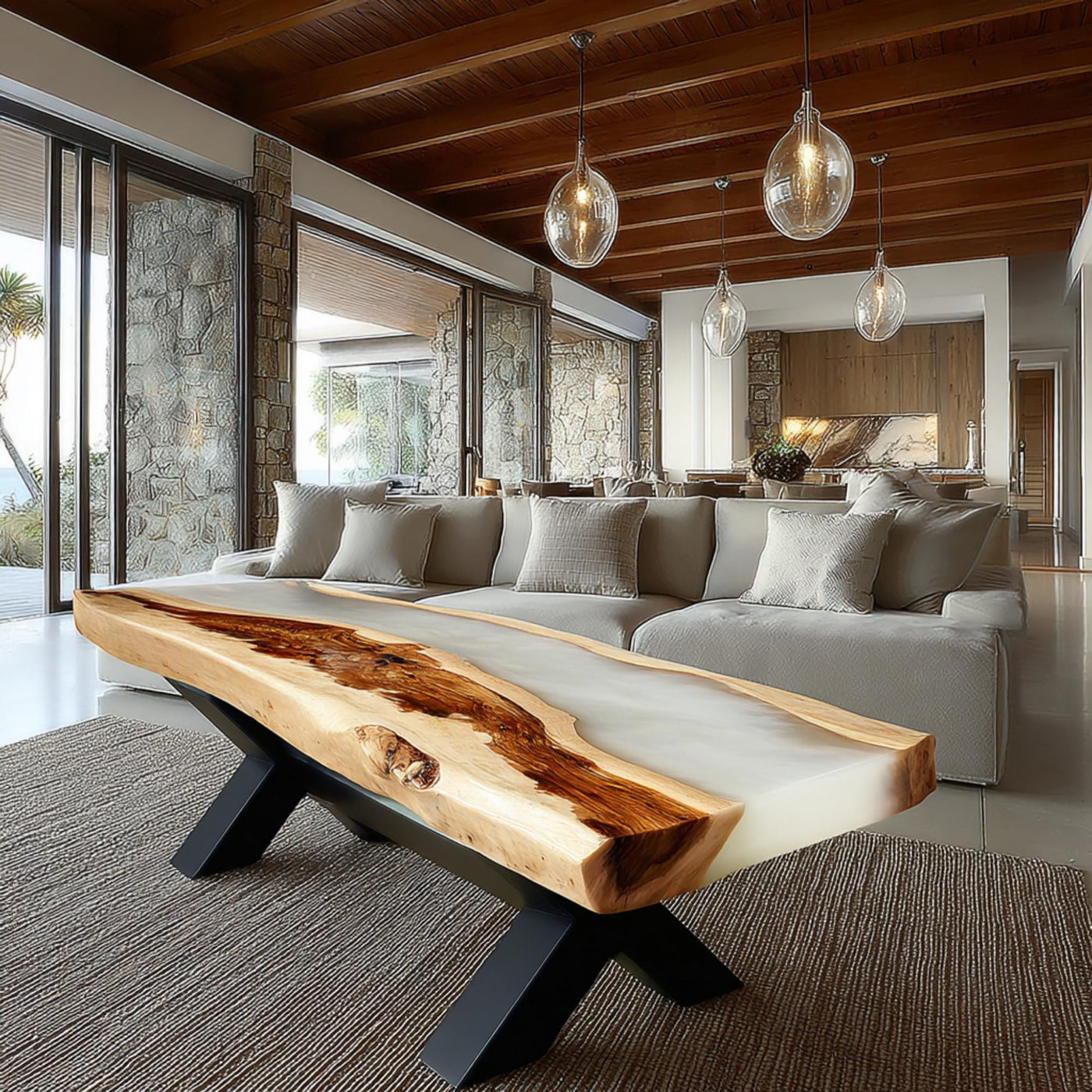 Handmade Walnut Epoxy Coffee Table, Live Edge Rustic Wood