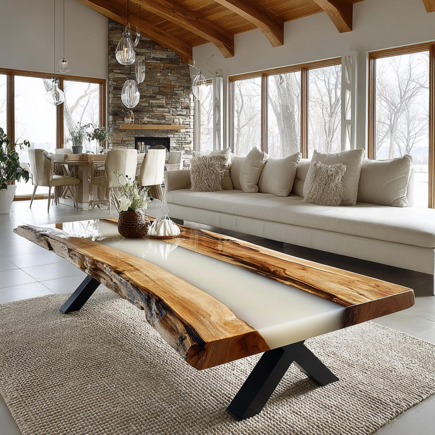 Handmade Walnut Epoxy Coffee Table, Live Edge Rustic Wood