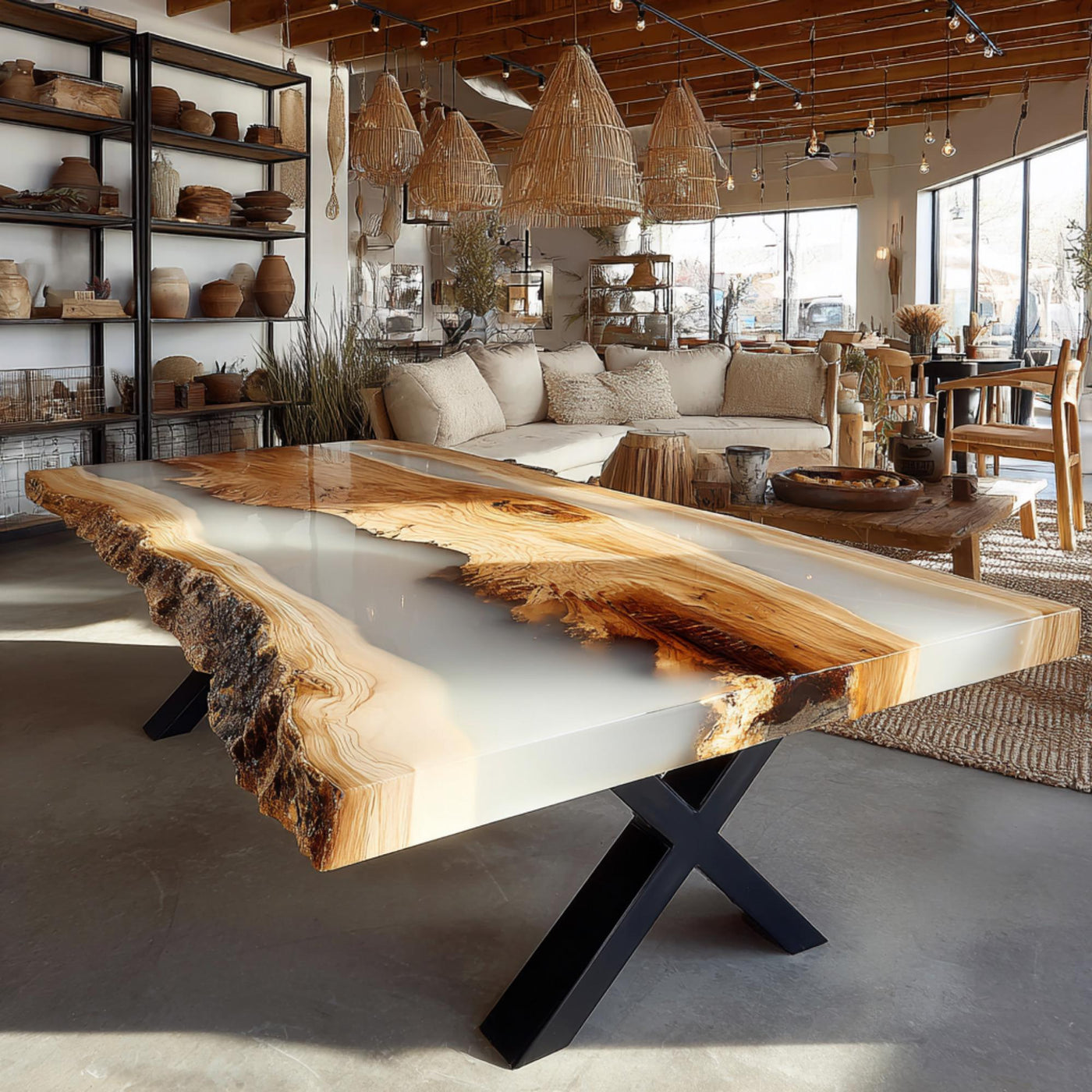 Handmade Walnut Epoxy Coffee Table, Live Edge Rustic Wood