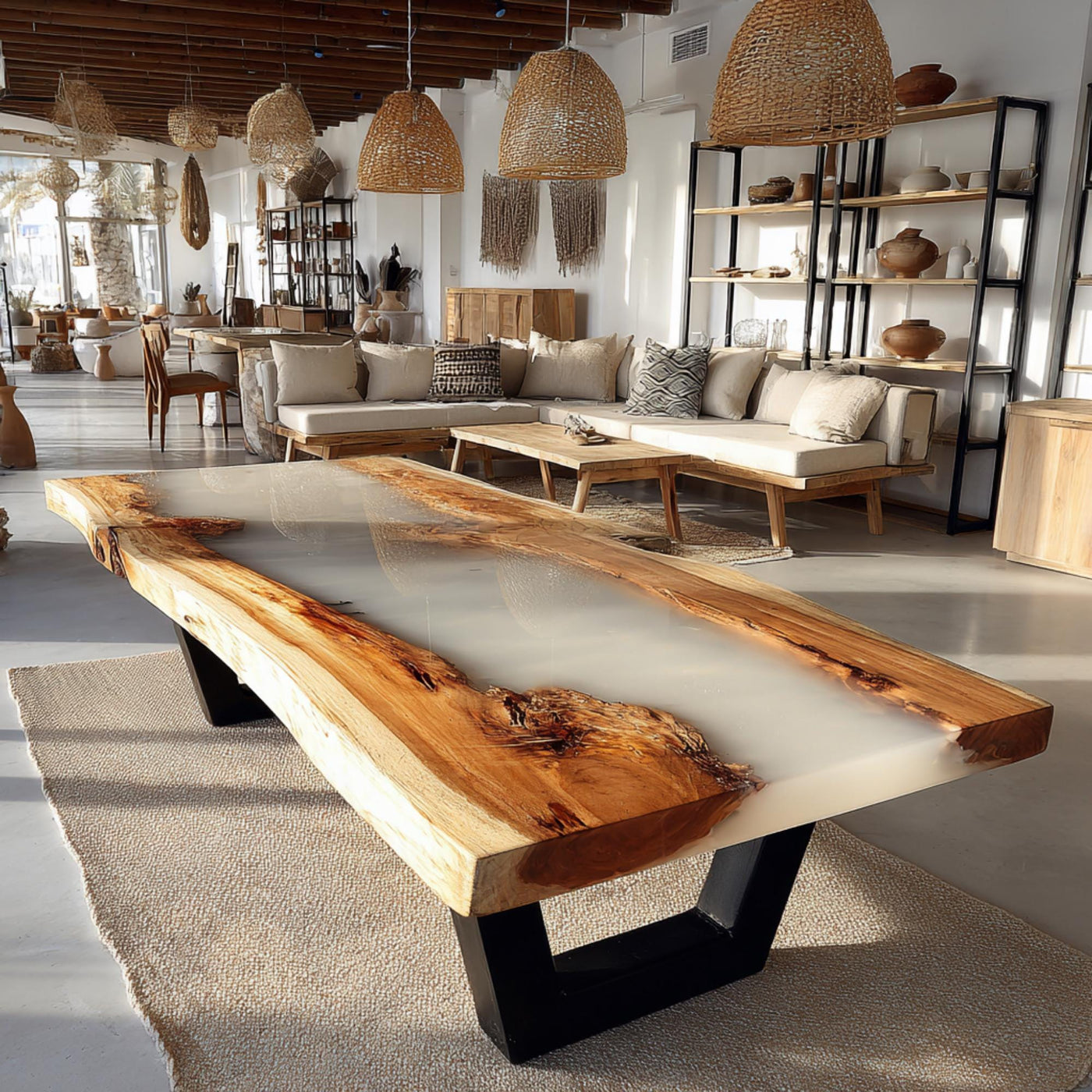 Handmade Walnut Epoxy Coffee Table, Live Edge Rustic Wood