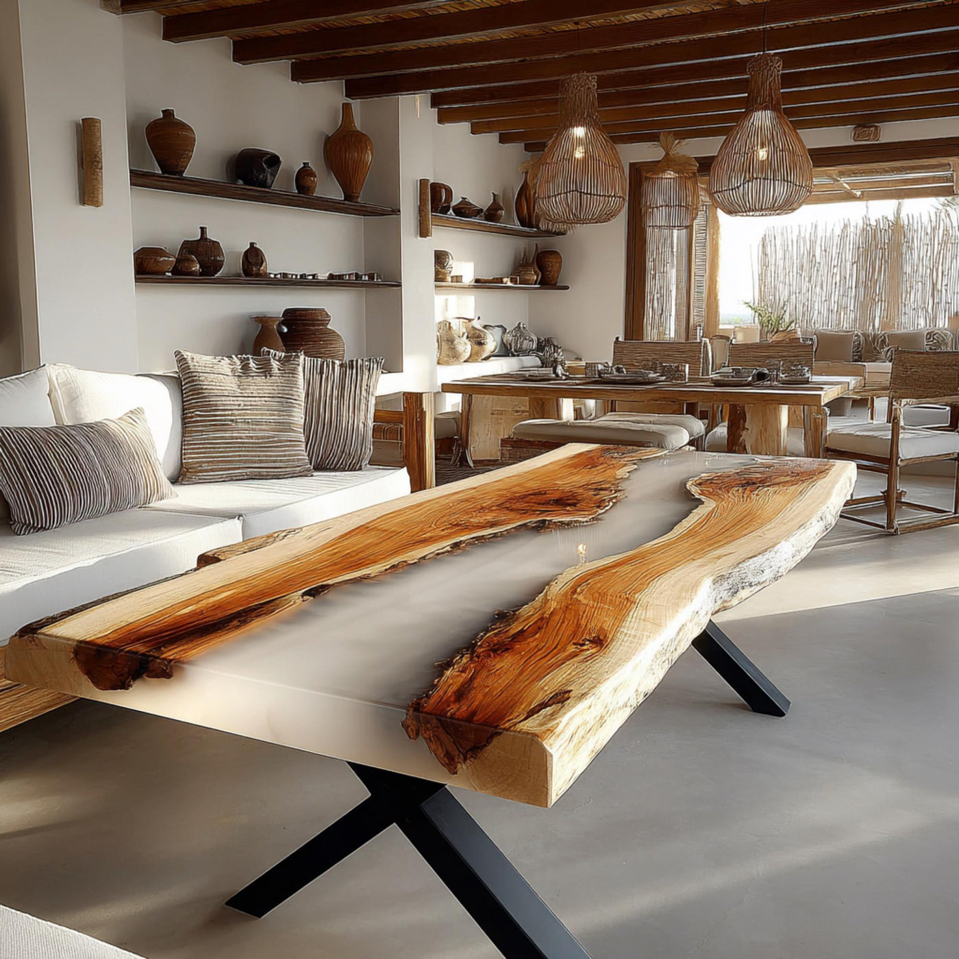 Handmade Walnut Epoxy Coffee Table, Live Edge Rustic Wood