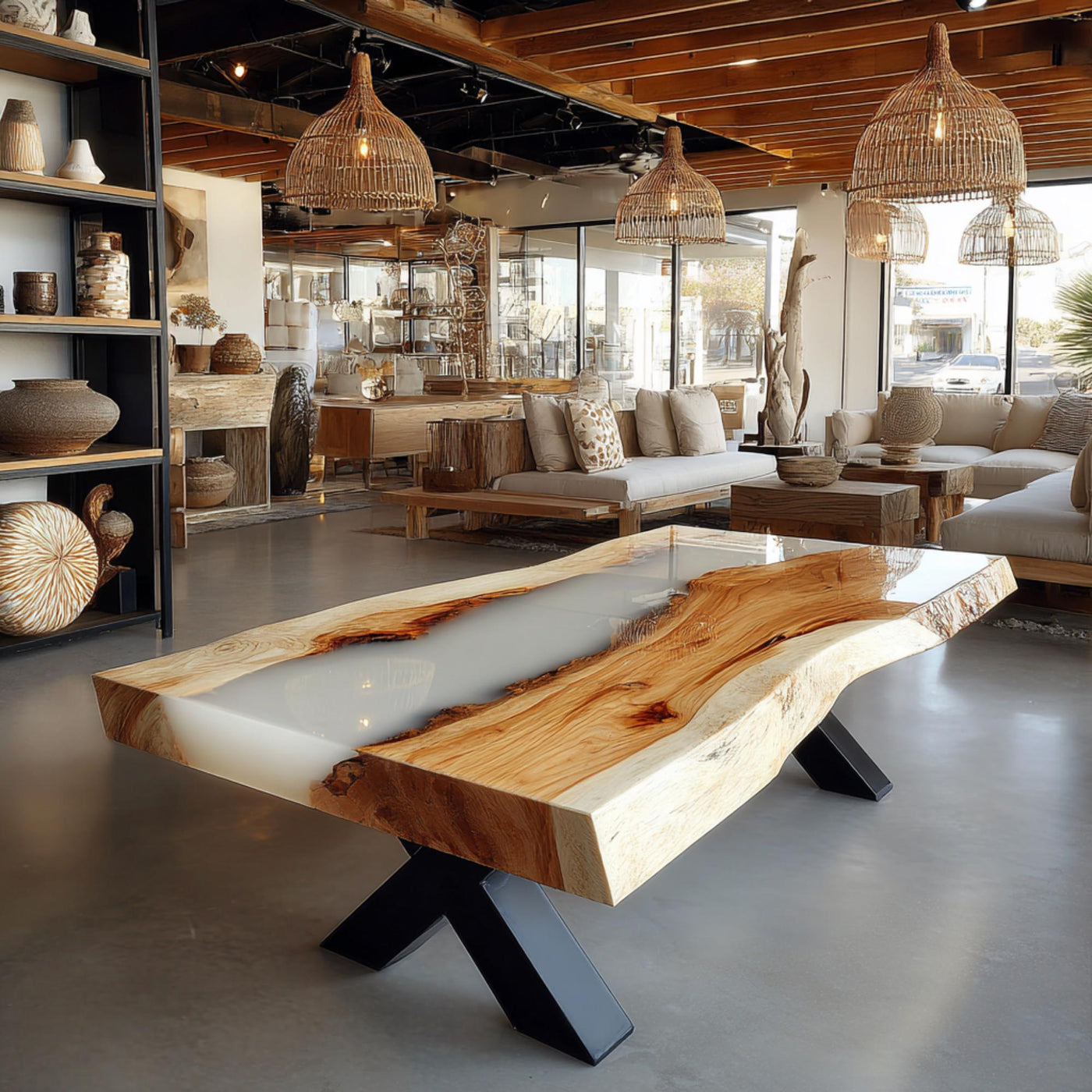 Handmade Walnut Epoxy Coffee Table, Live Edge Rustic Wood