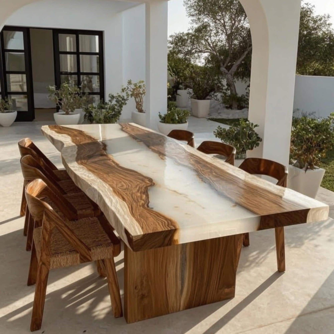 Handmade Walnut Live Edge Epoxy Dining Table, Custom Resin River Table