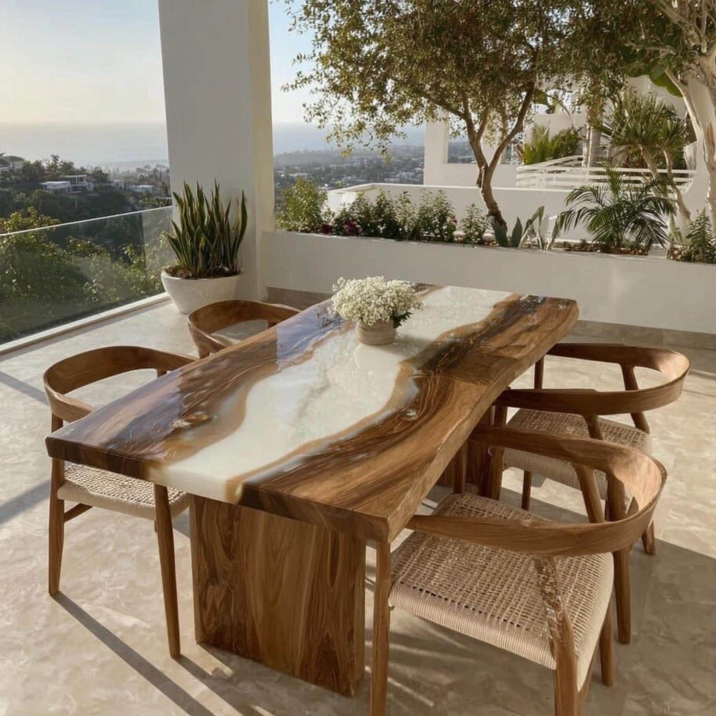 Handmade Walnut Live Edge Epoxy Dining Table, Custom Resin River Table