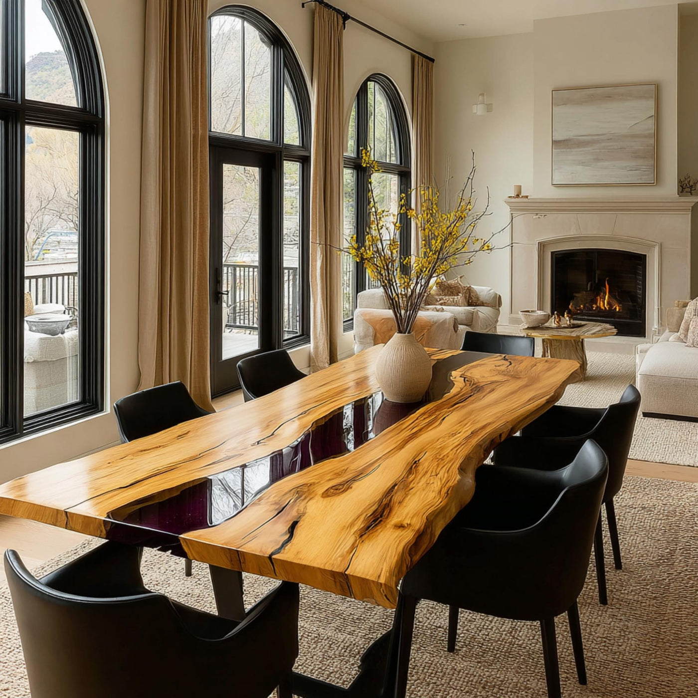 Handmade Walnut Epoxy Dining Table, Live Edge Solid Wood