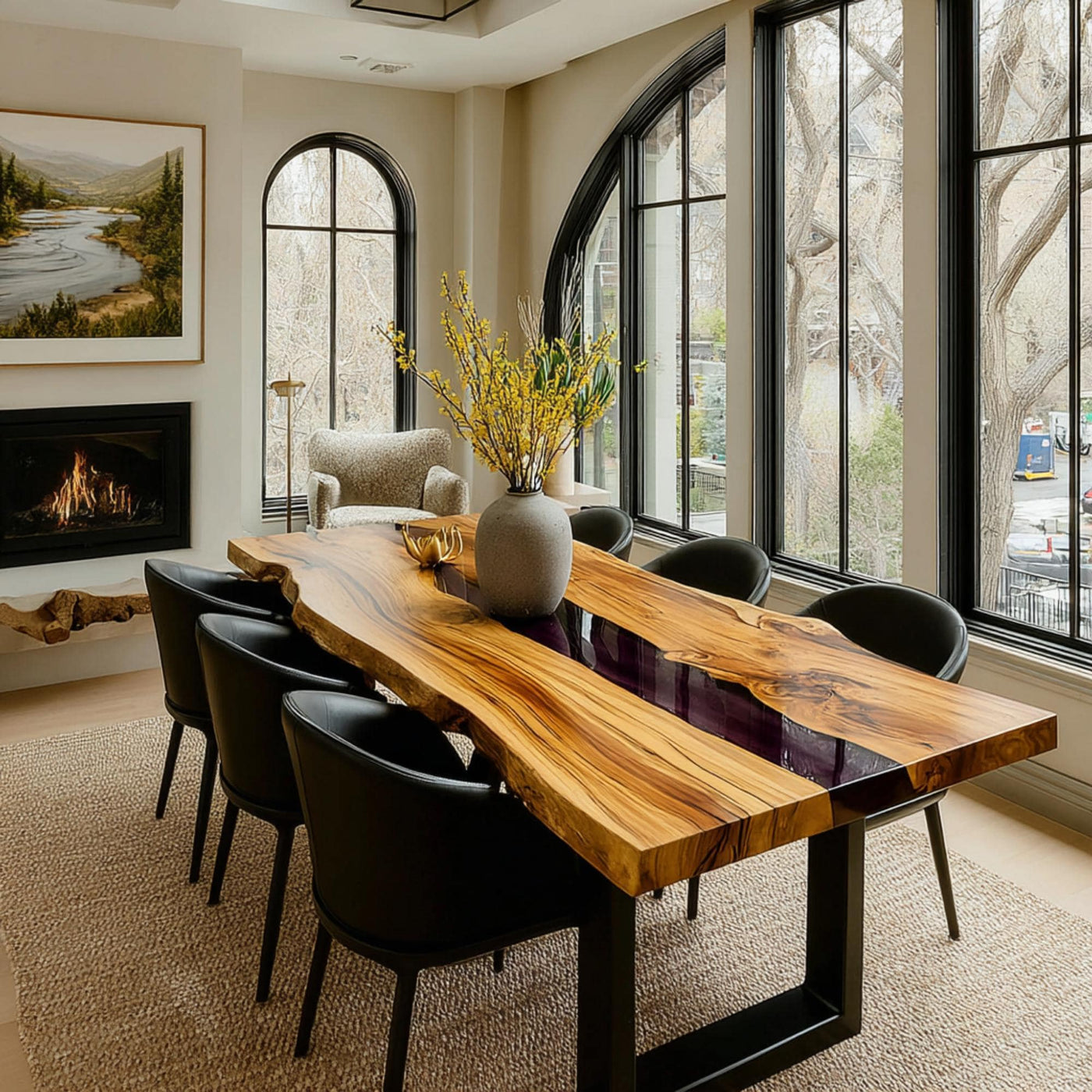 Handmade Walnut Epoxy Dining Table, Live Edge Solid Wood