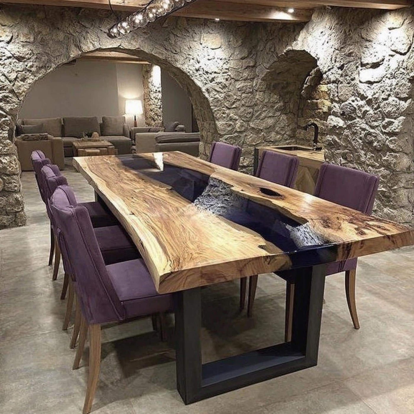 Handcrafted Live Edge Walnut Epoxy Dining Table, Rustic Wood