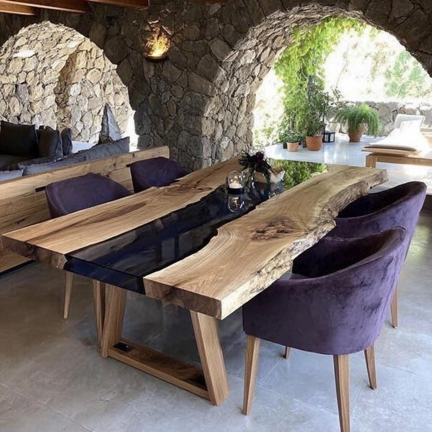 Handcrafted Live Edge Walnut Epoxy Dining Table, Rustic Wood