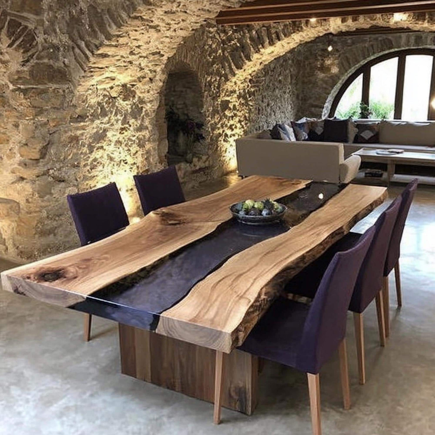 Handcrafted Live Edge Walnut Epoxy Dining Table, Rustic Wood