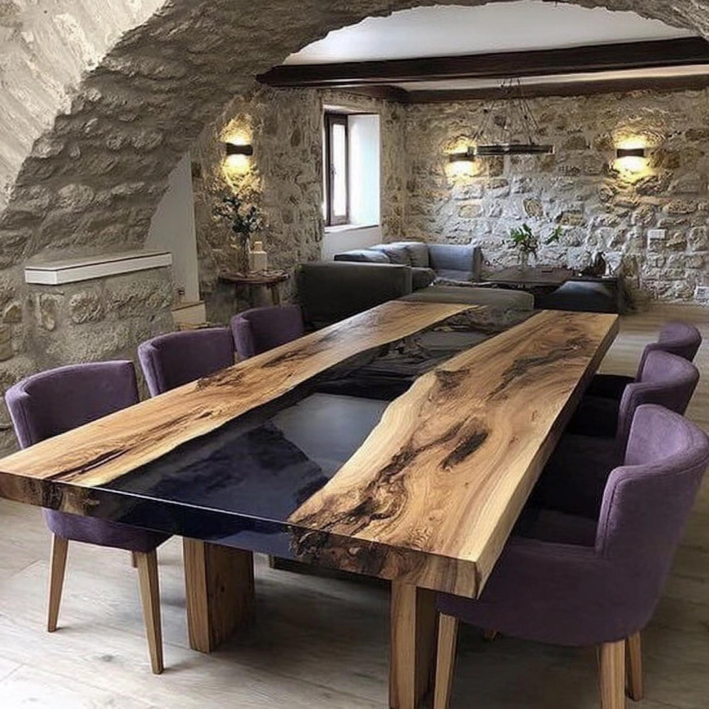 Handcrafted Live Edge Walnut Epoxy Dining Table, Rustic Wood
