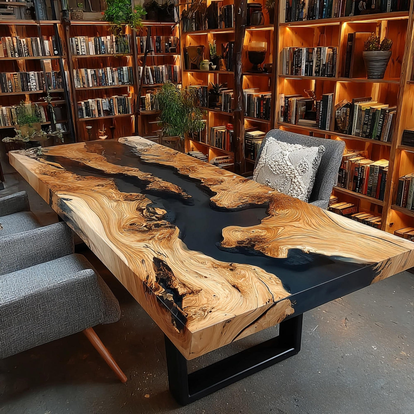 Handmade Walnut Epoxy Resin Dining Table, Live Edge Rustic Wood