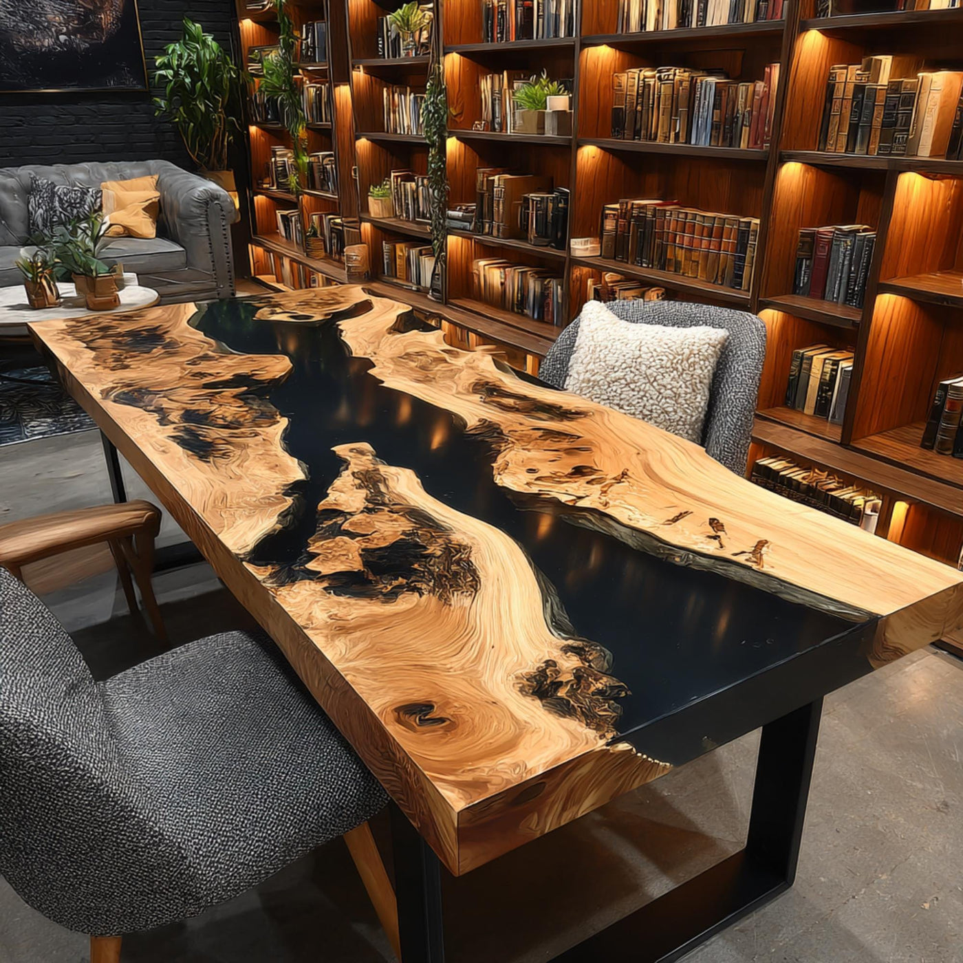 Handmade Walnut Epoxy Resin Dining Table, Live Edge Rustic Wood