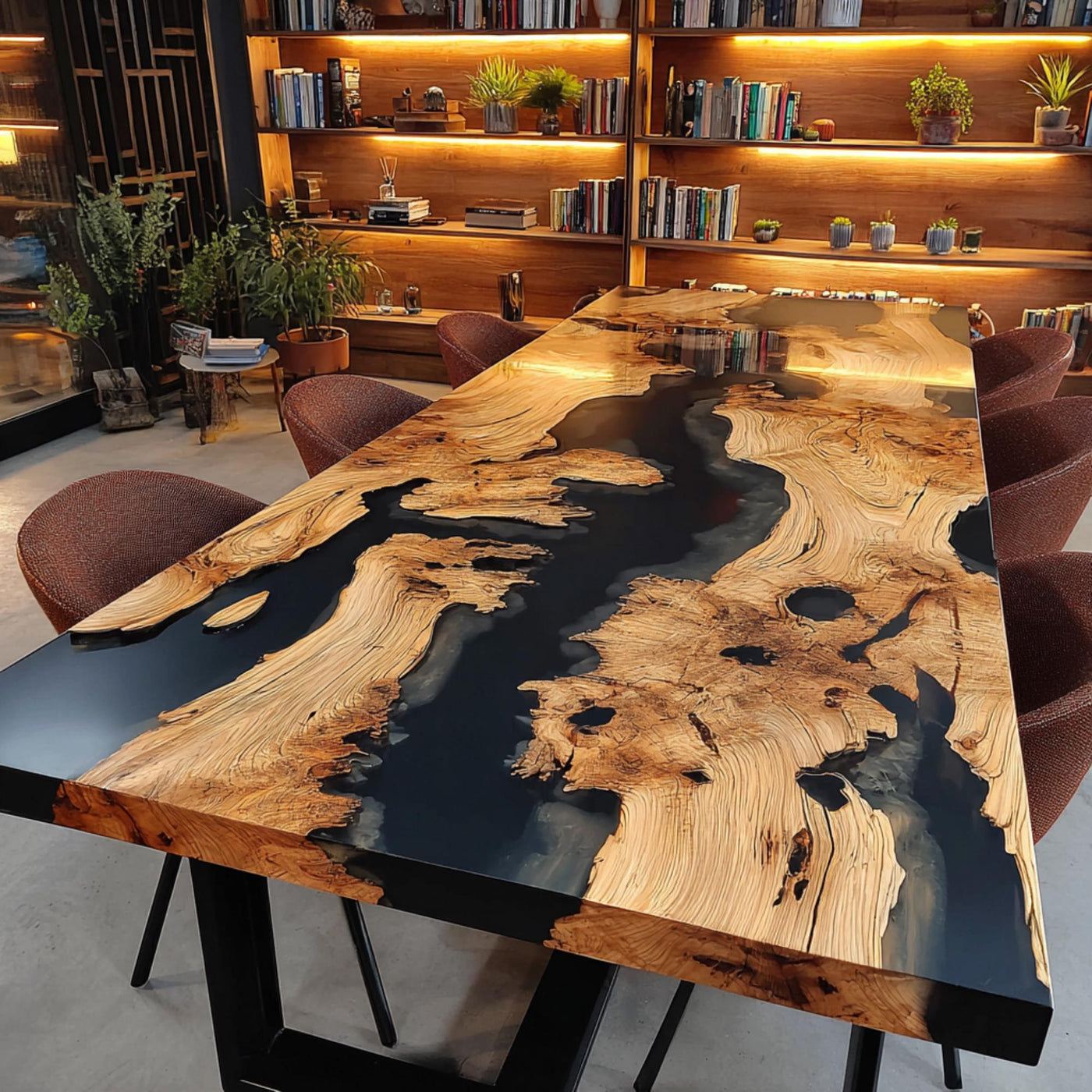Handmade Walnut Epoxy Resin Dining Table, Live Edge Rustic Wood