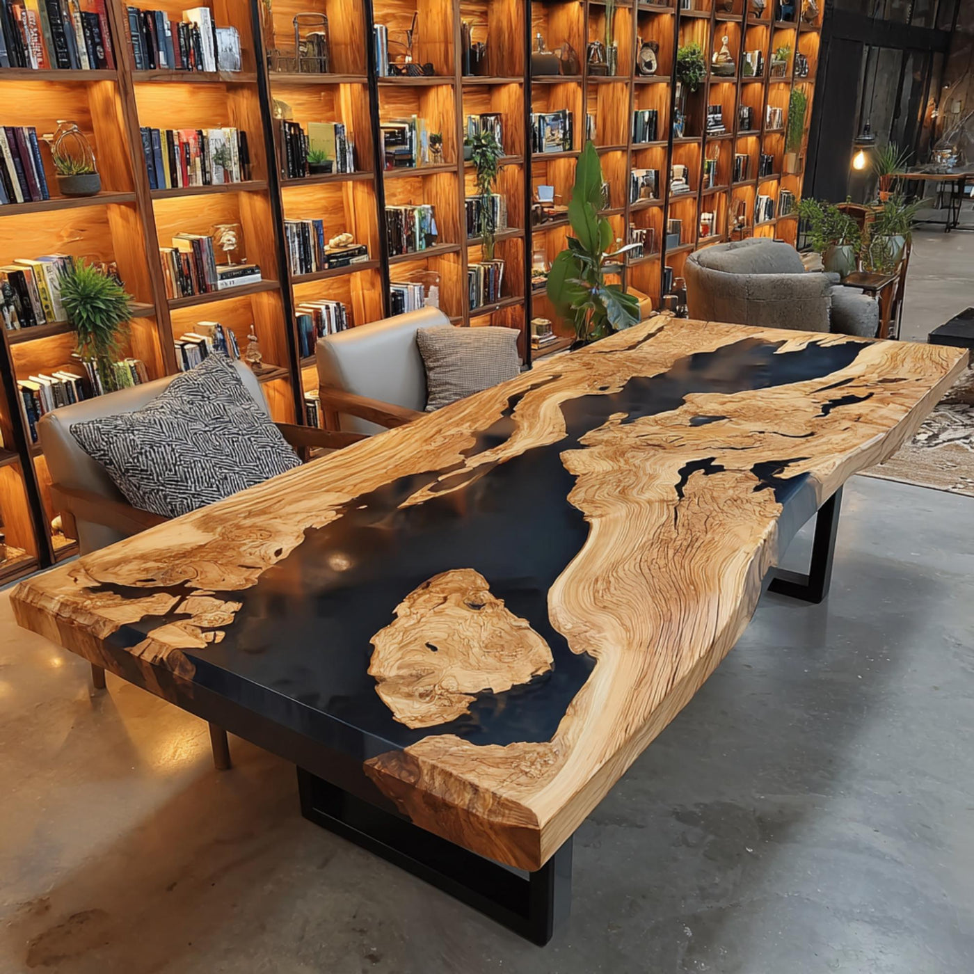 Handmade Walnut Epoxy Resin Dining Table, Live Edge Rustic Wood