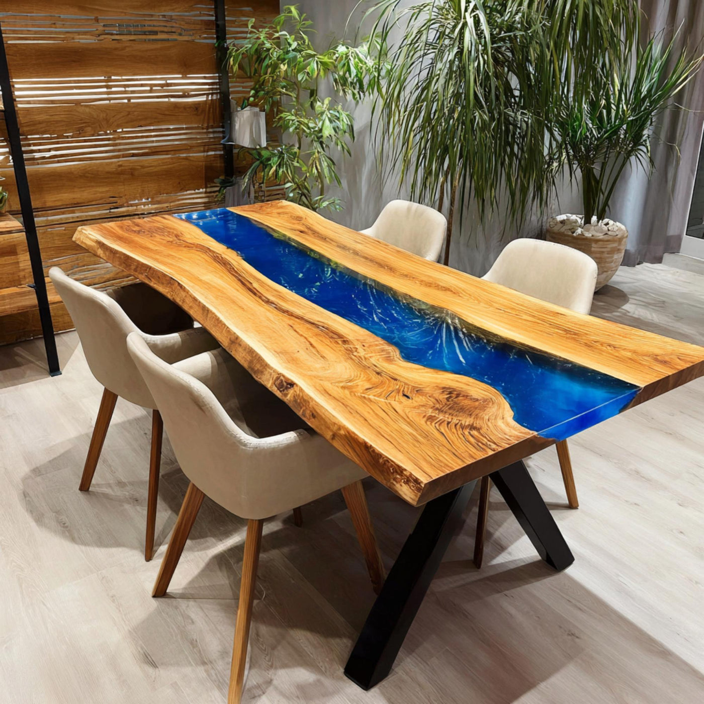 Handmade Walnut Live Edge Epoxy River Dining Table