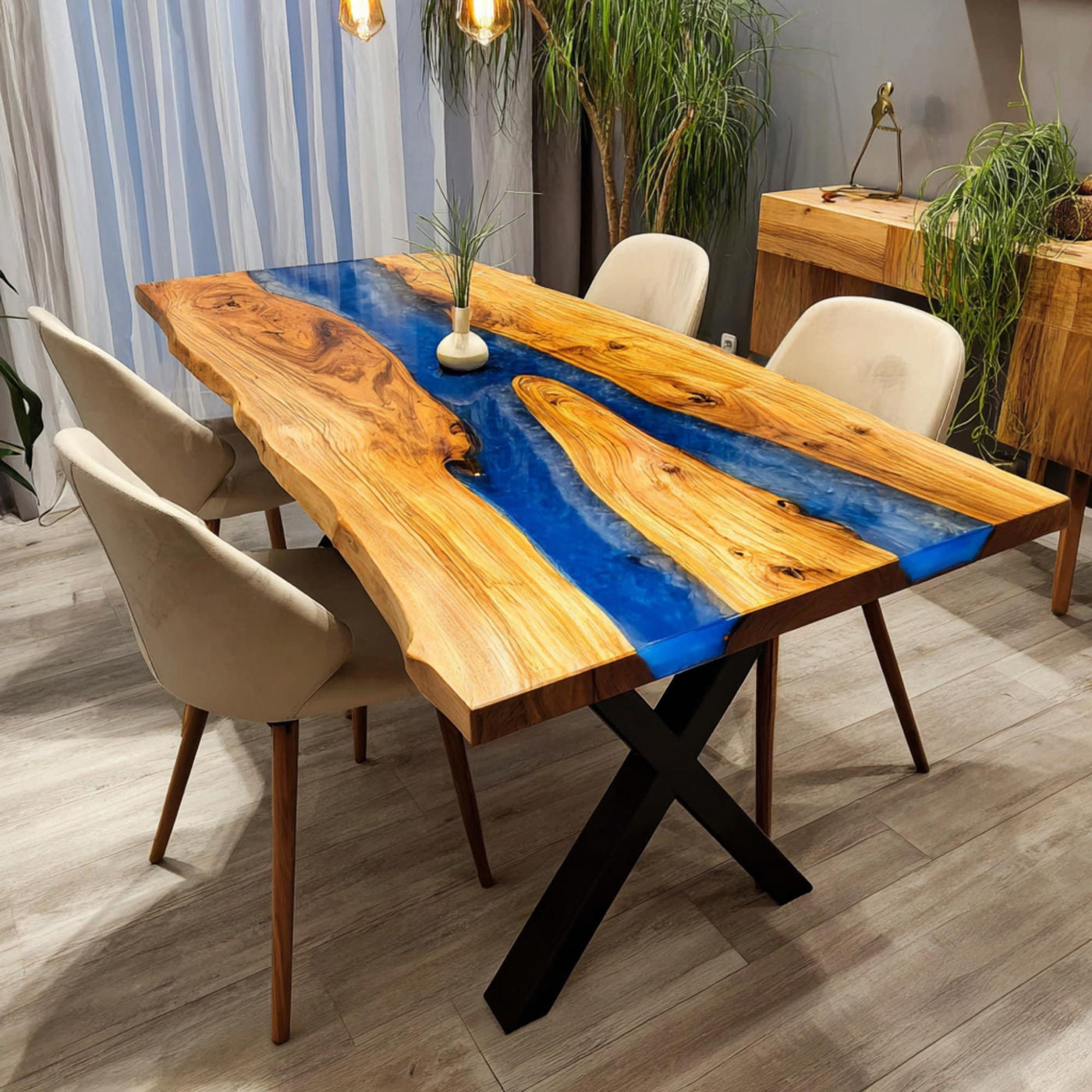Handmade Walnut Live Edge Epoxy River Dining Table
