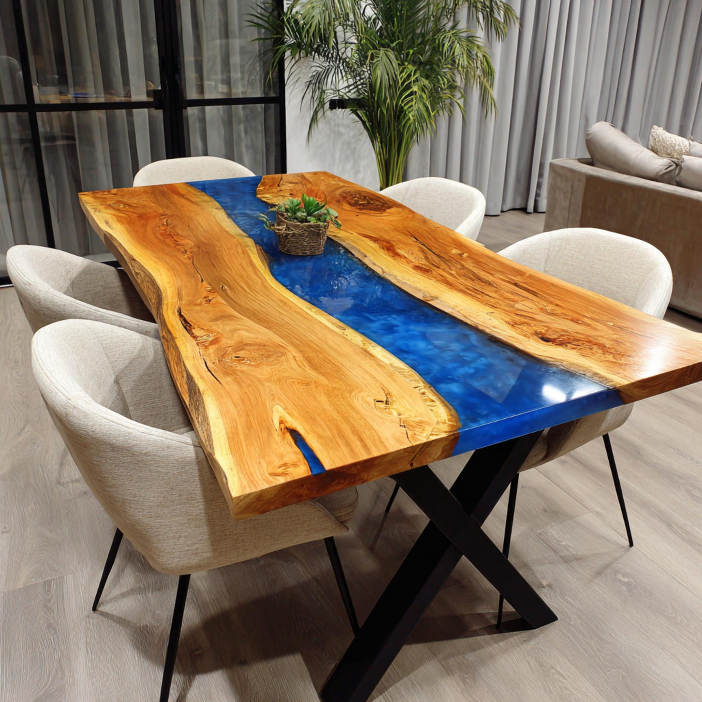 Handmade Walnut Live Edge Epoxy River Dining Table