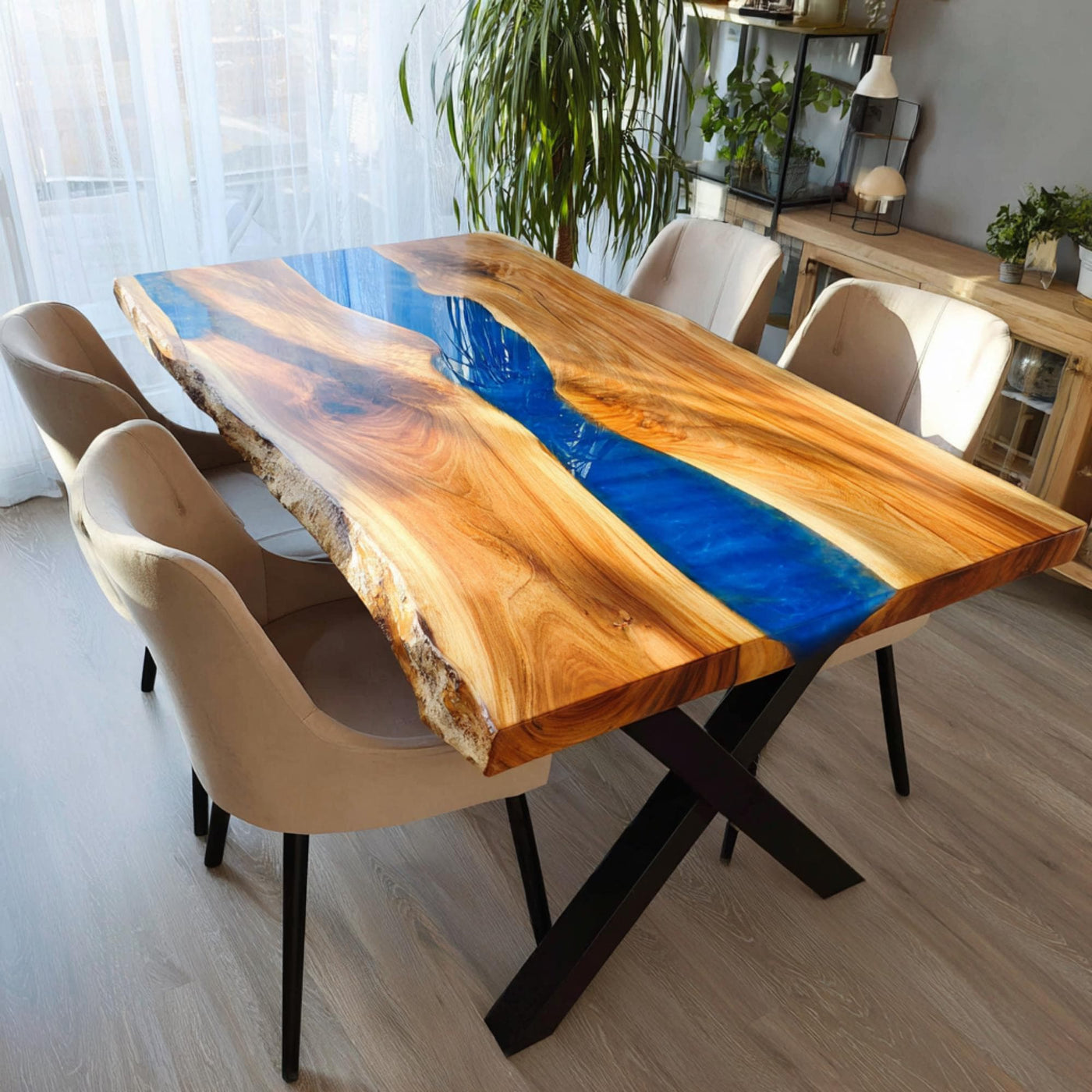 Handmade Walnut Live Edge Epoxy River Dining Table