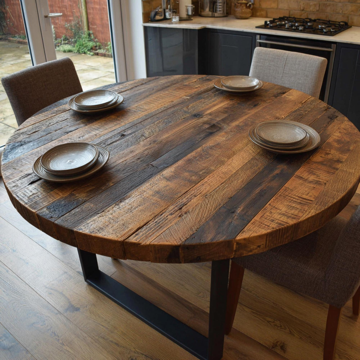 Handmade Walnut Round Dining Table, Rustic Wood Epoxy Resin