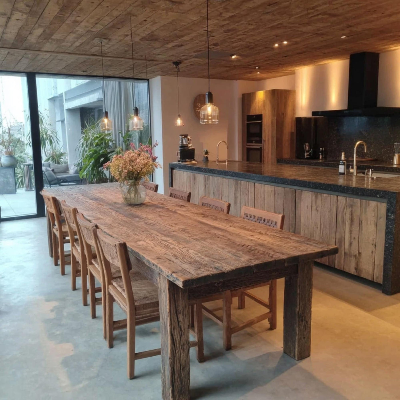 Handmade Live Edge Walnut Dining Table, Rustic Farmhouse Style