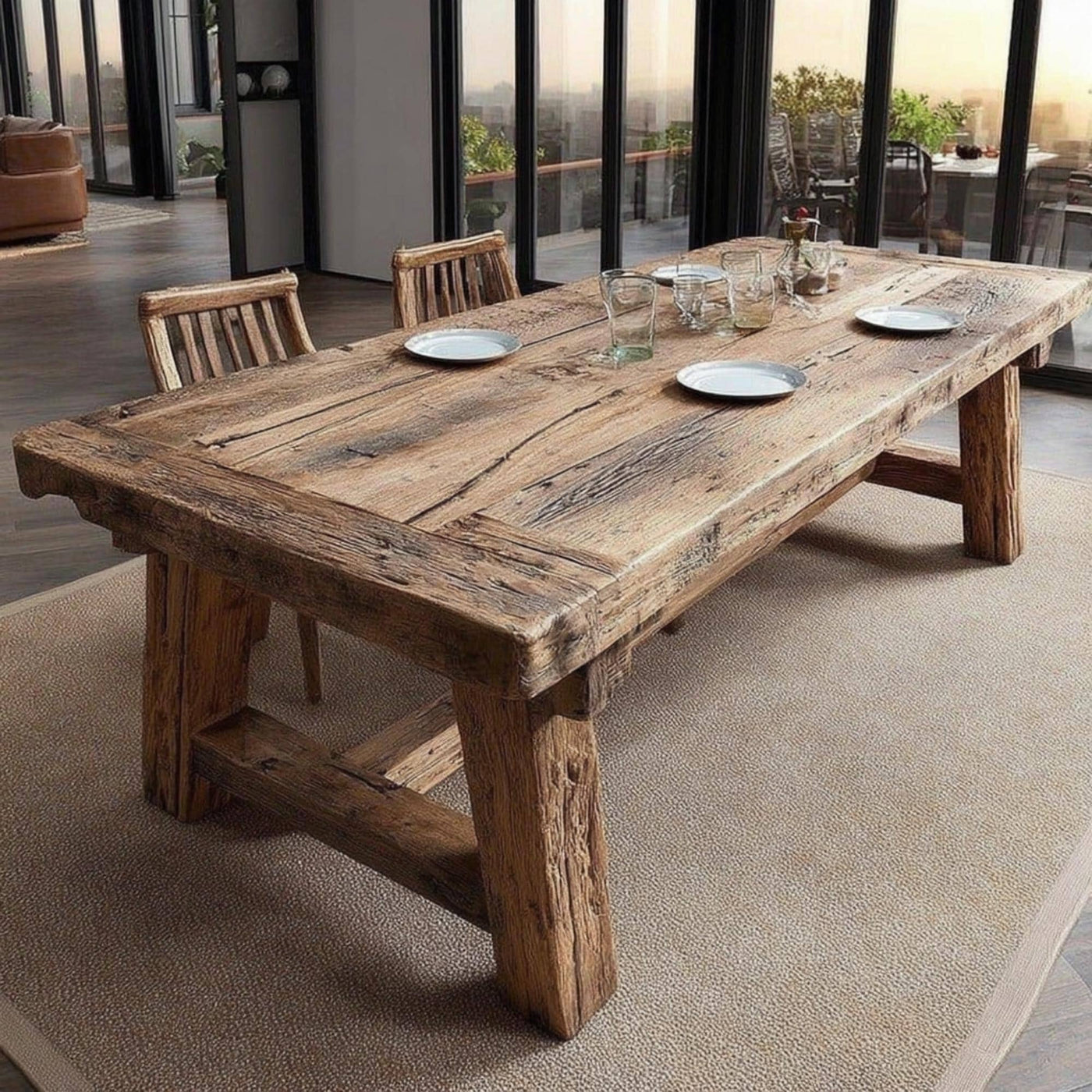 Handmade Live Edge Walnut Dining Table, Rustic Farmhouse Style