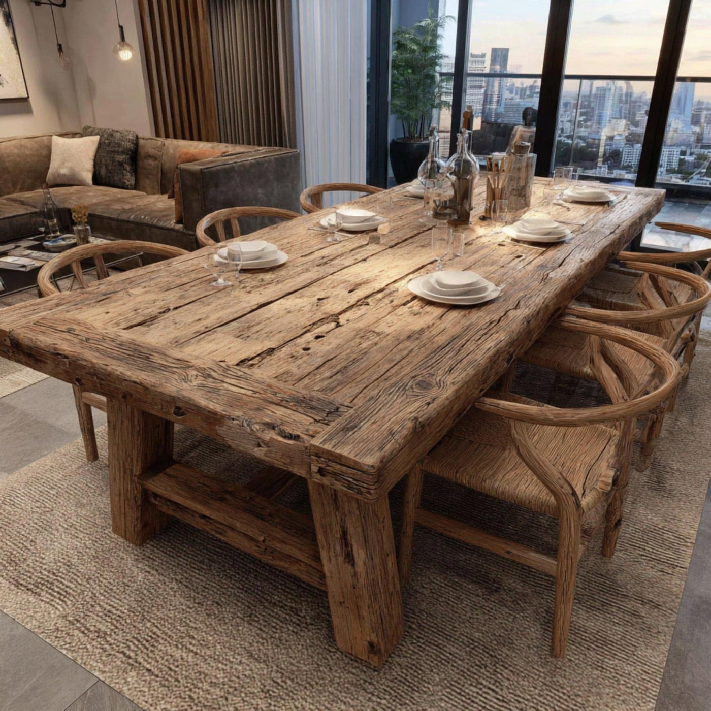 Handmade Live Edge Walnut Dining Table, Rustic Farmhouse Style