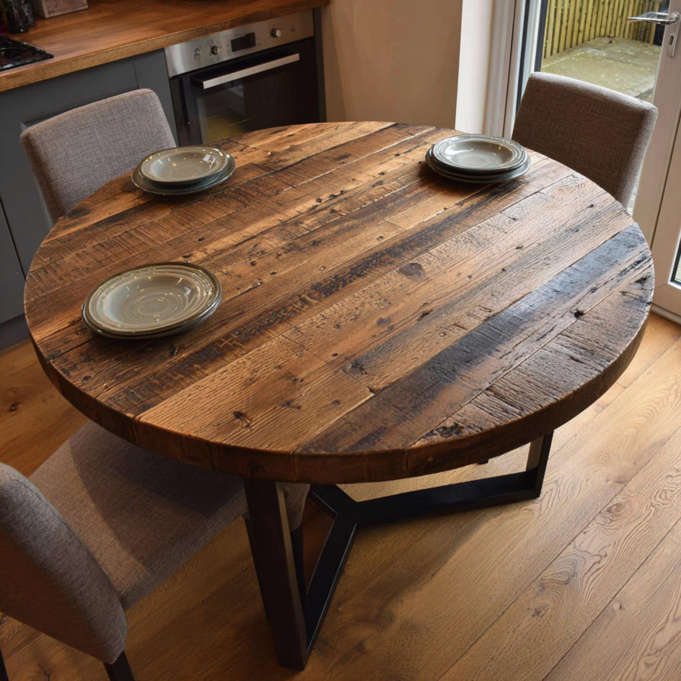 Handmade Walnut Round Dining Table, Rustic Wood Epoxy Resin