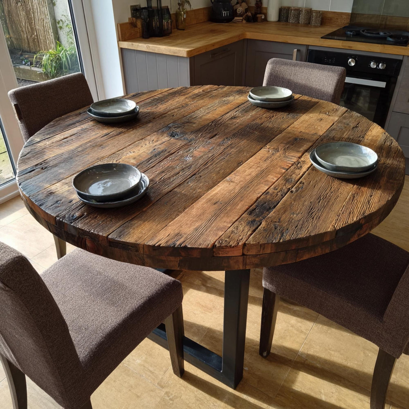 Handmade Walnut Round Dining Table, Rustic Wood Epoxy Resin