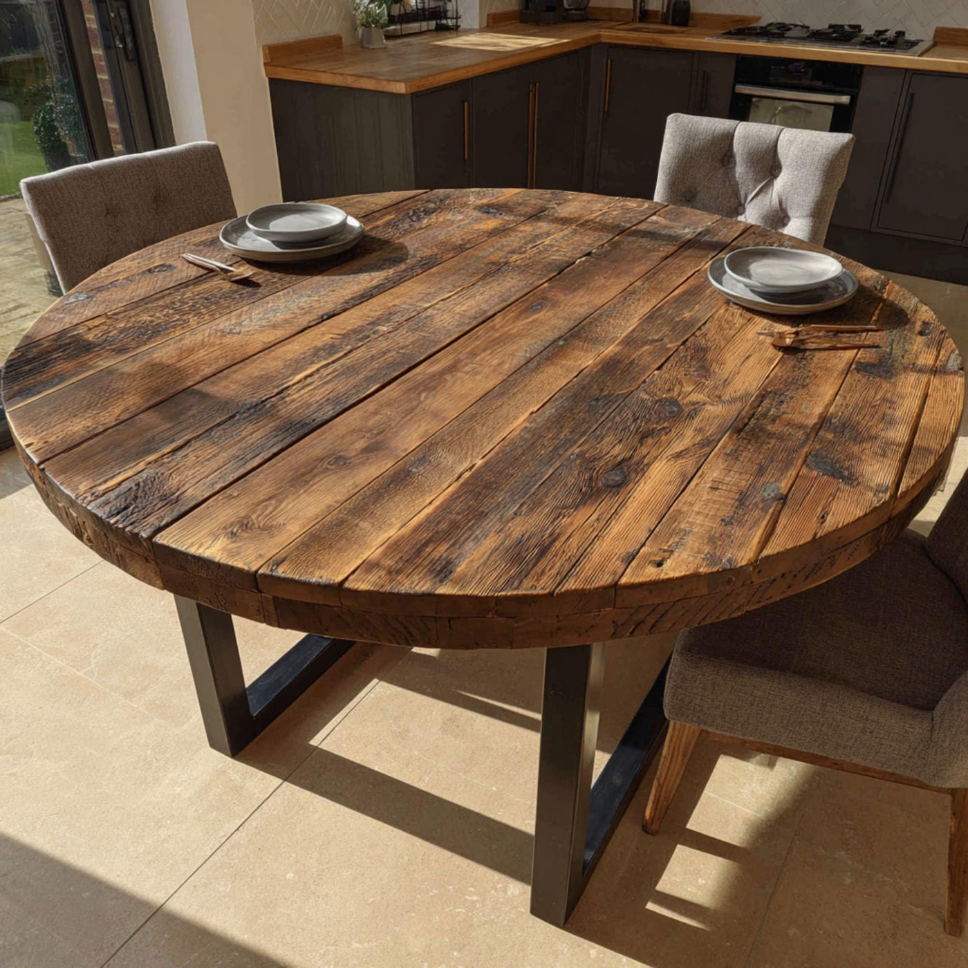 Handmade Walnut Round Dining Table, Rustic Wood Epoxy Resin