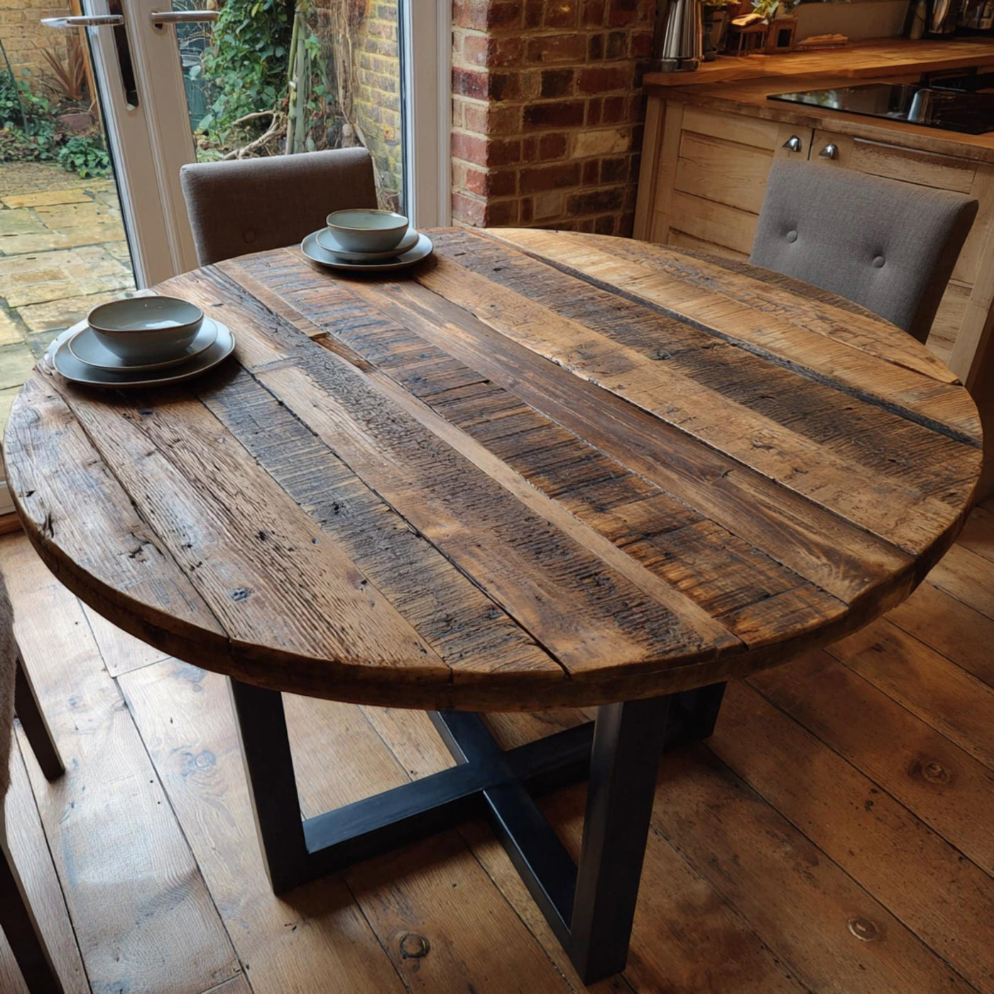 Handmade Walnut Round Dining Table, Rustic Wood Epoxy Resin