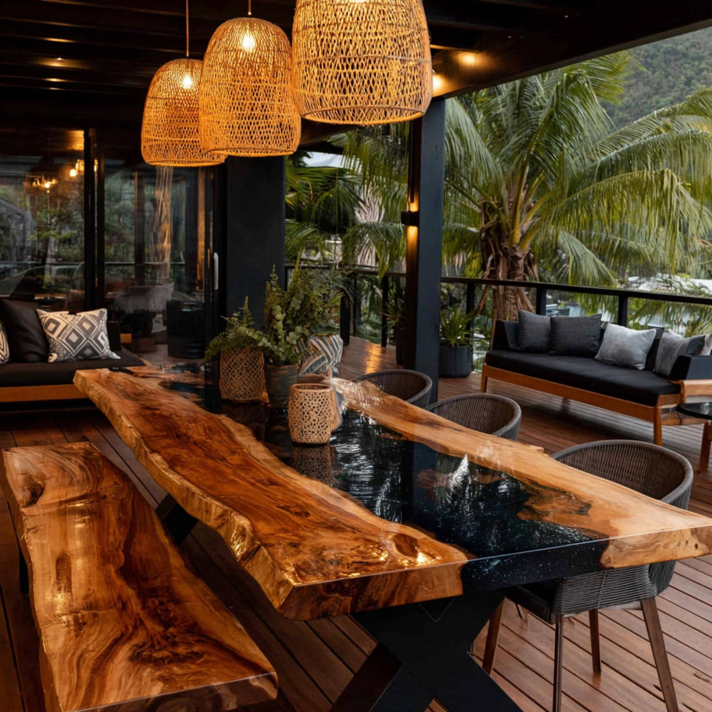 Custom Live Edge Walnut Epoxy Table, Modern Rustic Dining Table