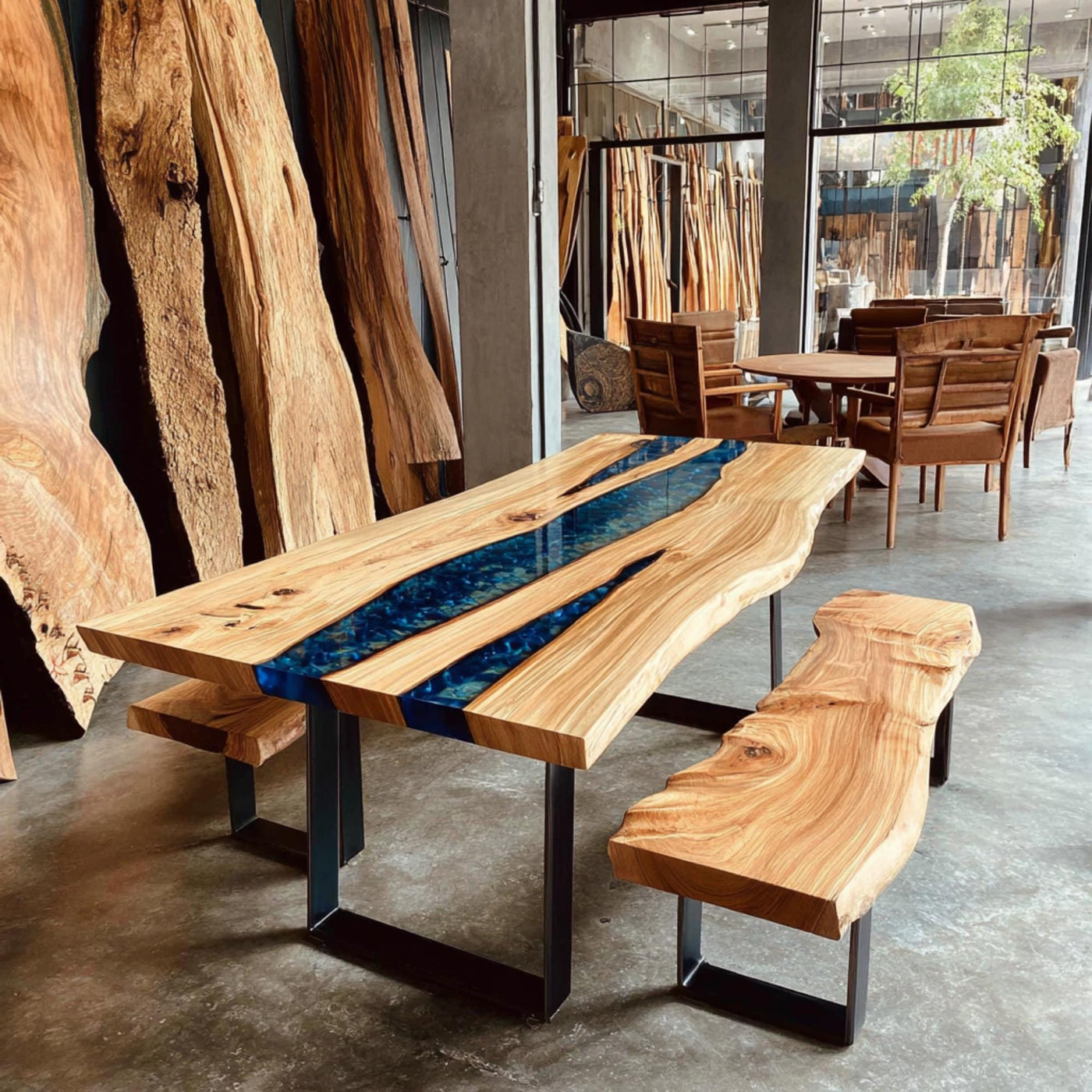 Handmade Live Edge Walnut Epoxy Dining Table, Custom Solid Wood