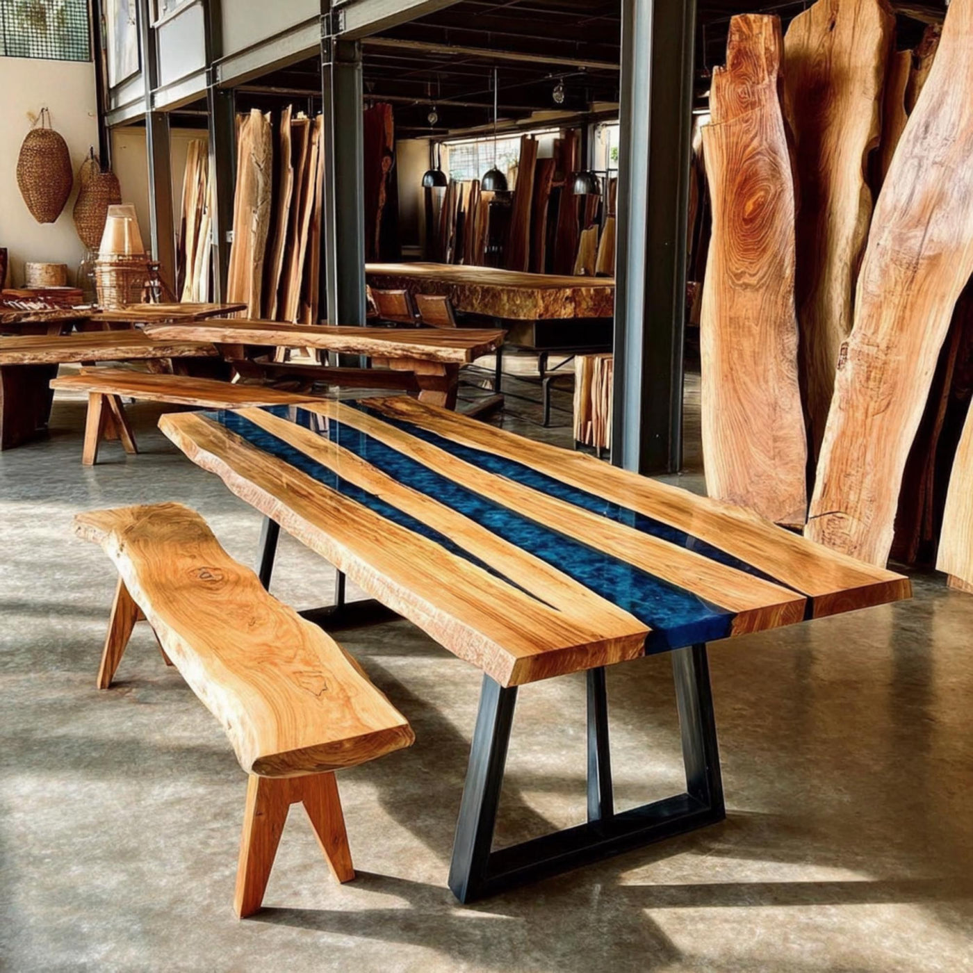 Handmade Live Edge Walnut Epoxy Dining Table, Custom Solid Wood