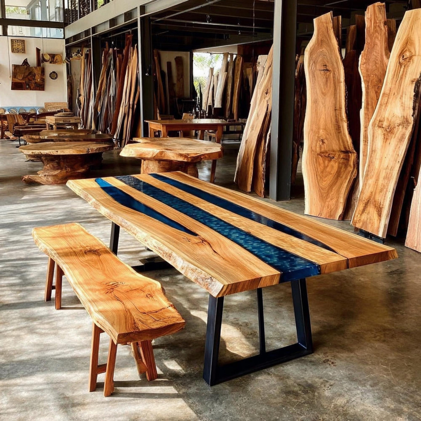 Handmade Live Edge Walnut Epoxy Dining Table, Custom Solid Wood