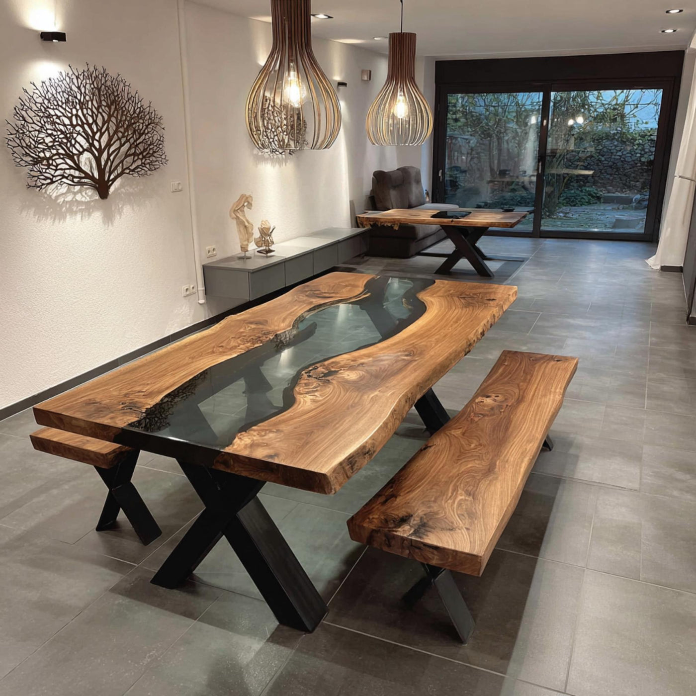 Handmade Live Edge Walnut Dining Table, Epoxy River Table