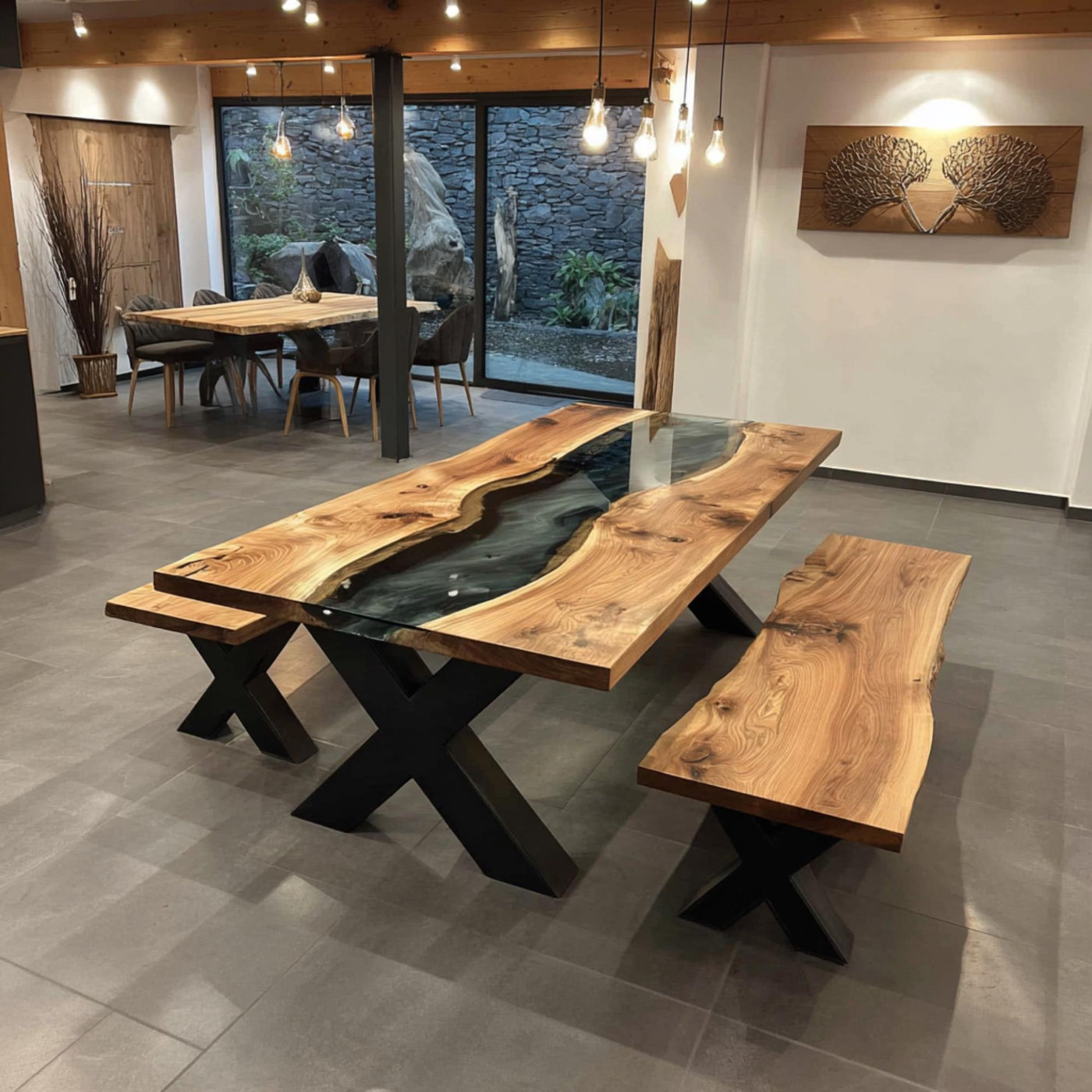 Handmade Live Edge Walnut Dining Table, Epoxy River Table