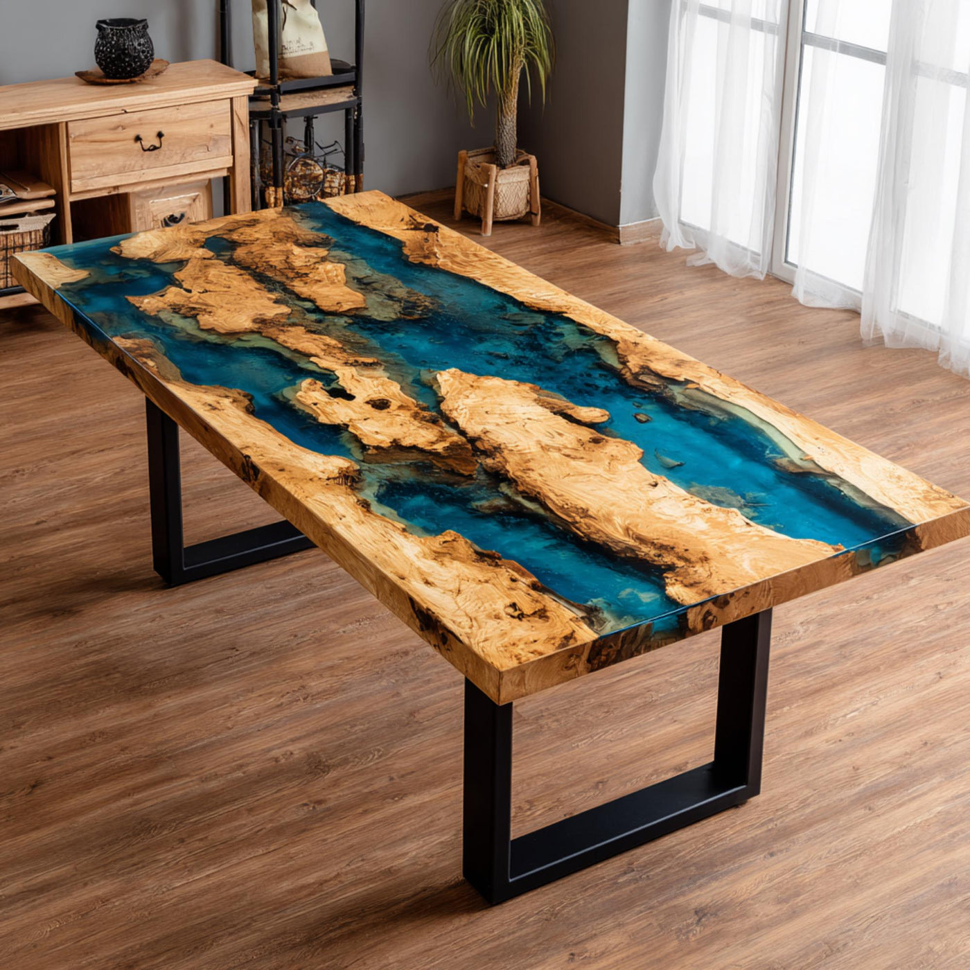 Handmade Walnut Epoxy Resin Table, Live Edge Dining Table