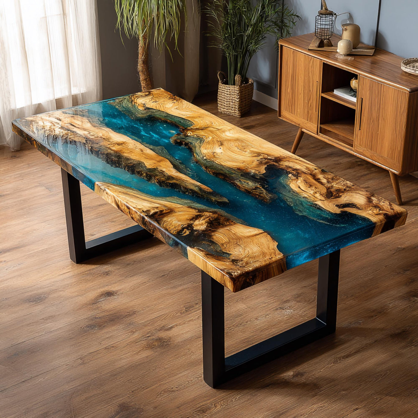 Handmade Walnut Epoxy Resin Table, Live Edge Dining Table