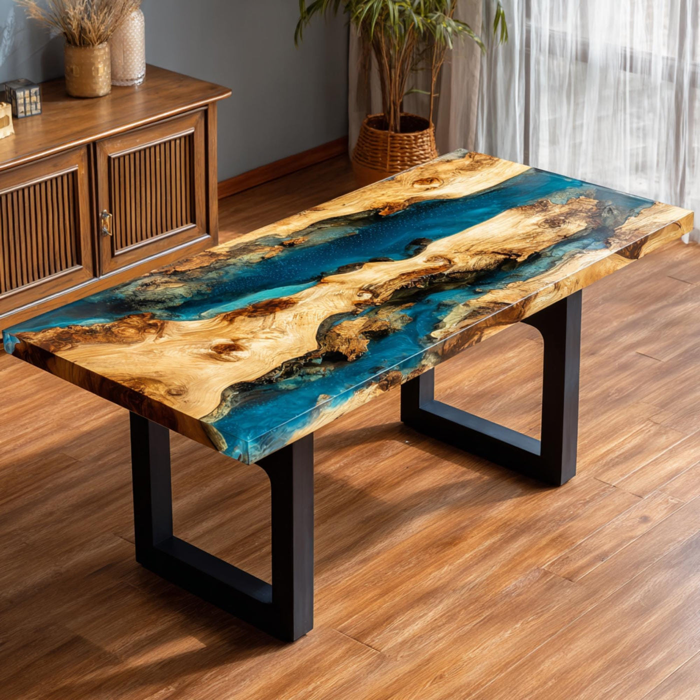 Handmade Walnut Epoxy Resin Table, Live Edge Dining Table