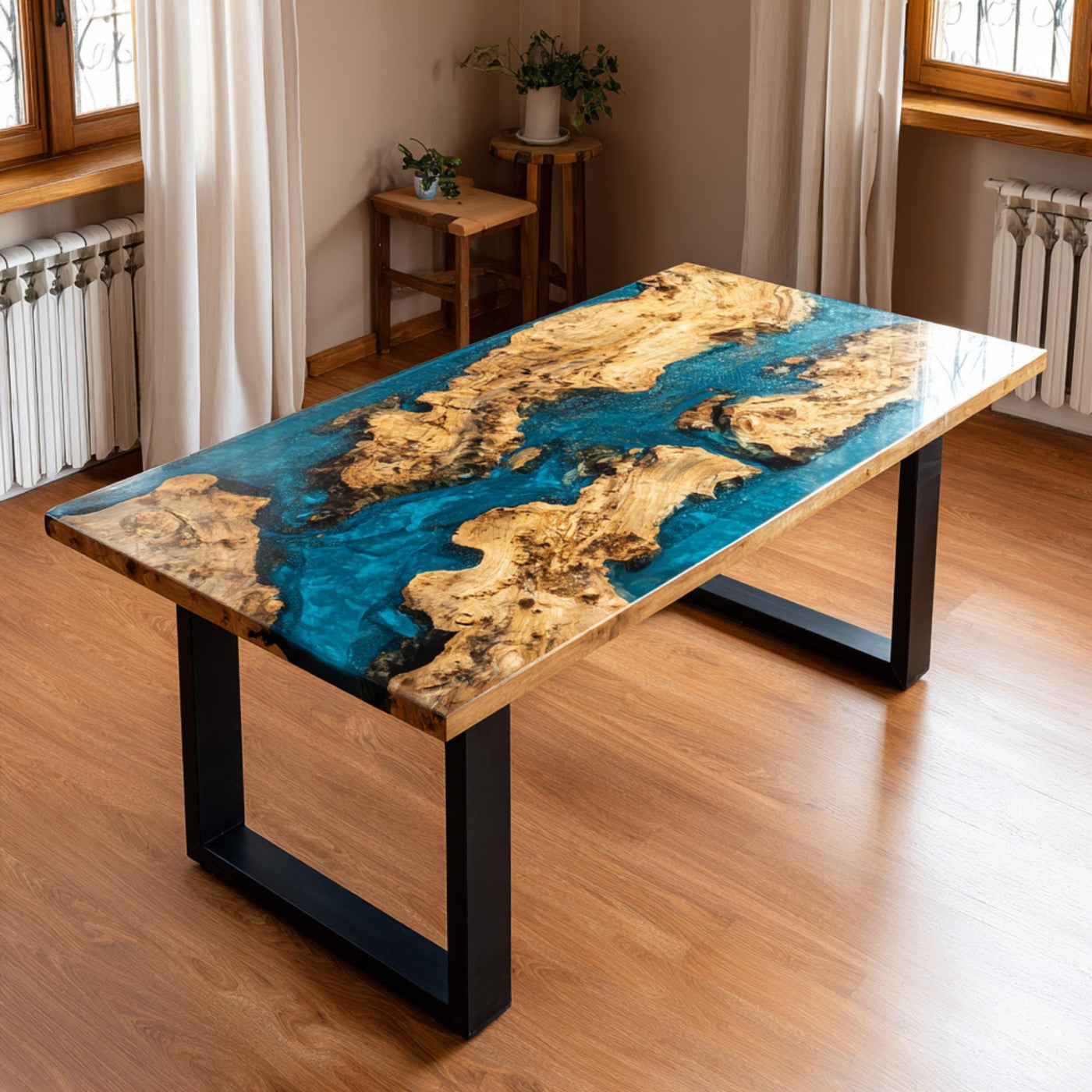 Handmade Walnut Epoxy Resin Table, Live Edge Dining Table