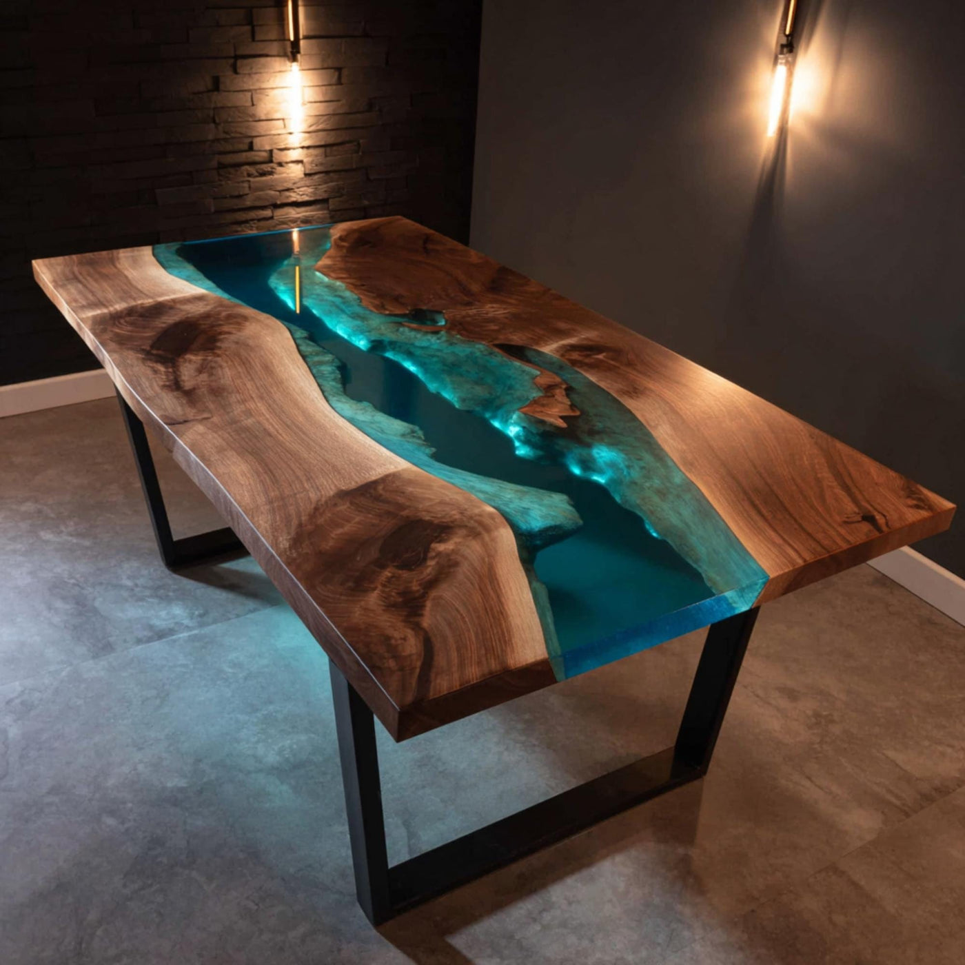 Handmade Walnut Epoxy River Dining Table, Live Edge