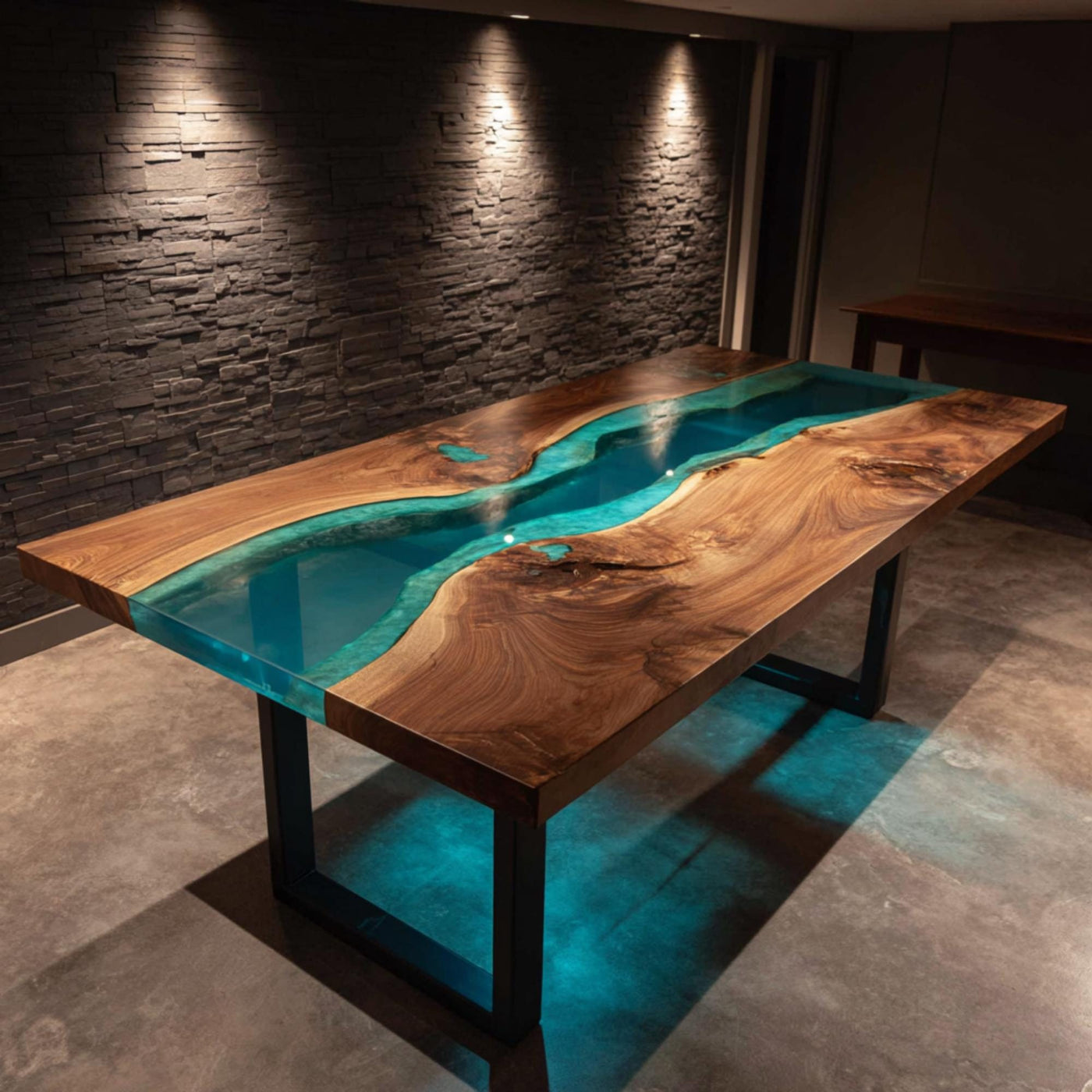 Handmade Walnut Epoxy River Dining Table, Live Edge