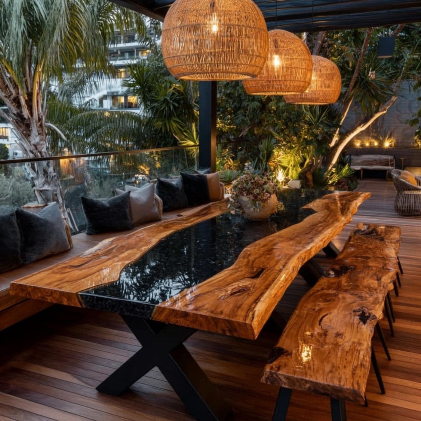 Custom Live Edge Walnut Epoxy Table, Modern Rustic Dining Table